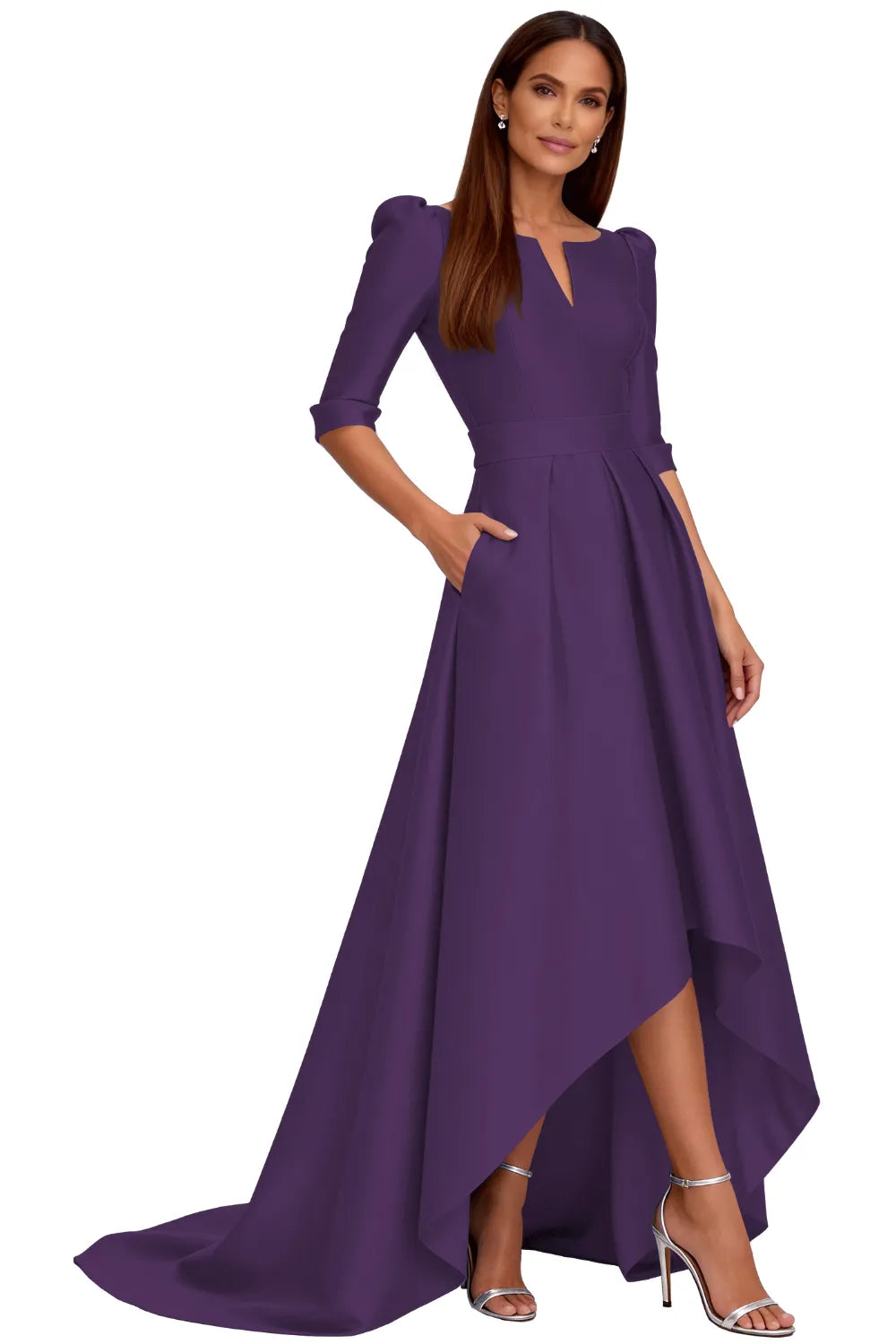 Classy Satin Formal High-Low Evening Gown