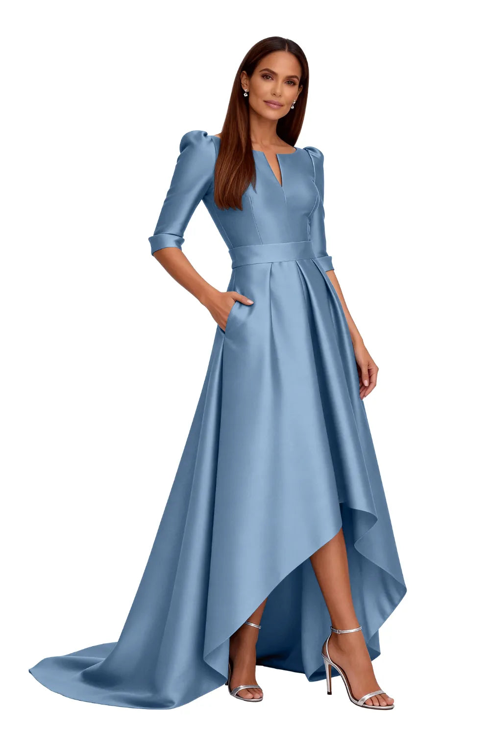 Classy Satin Formal High-Low Evening Gown