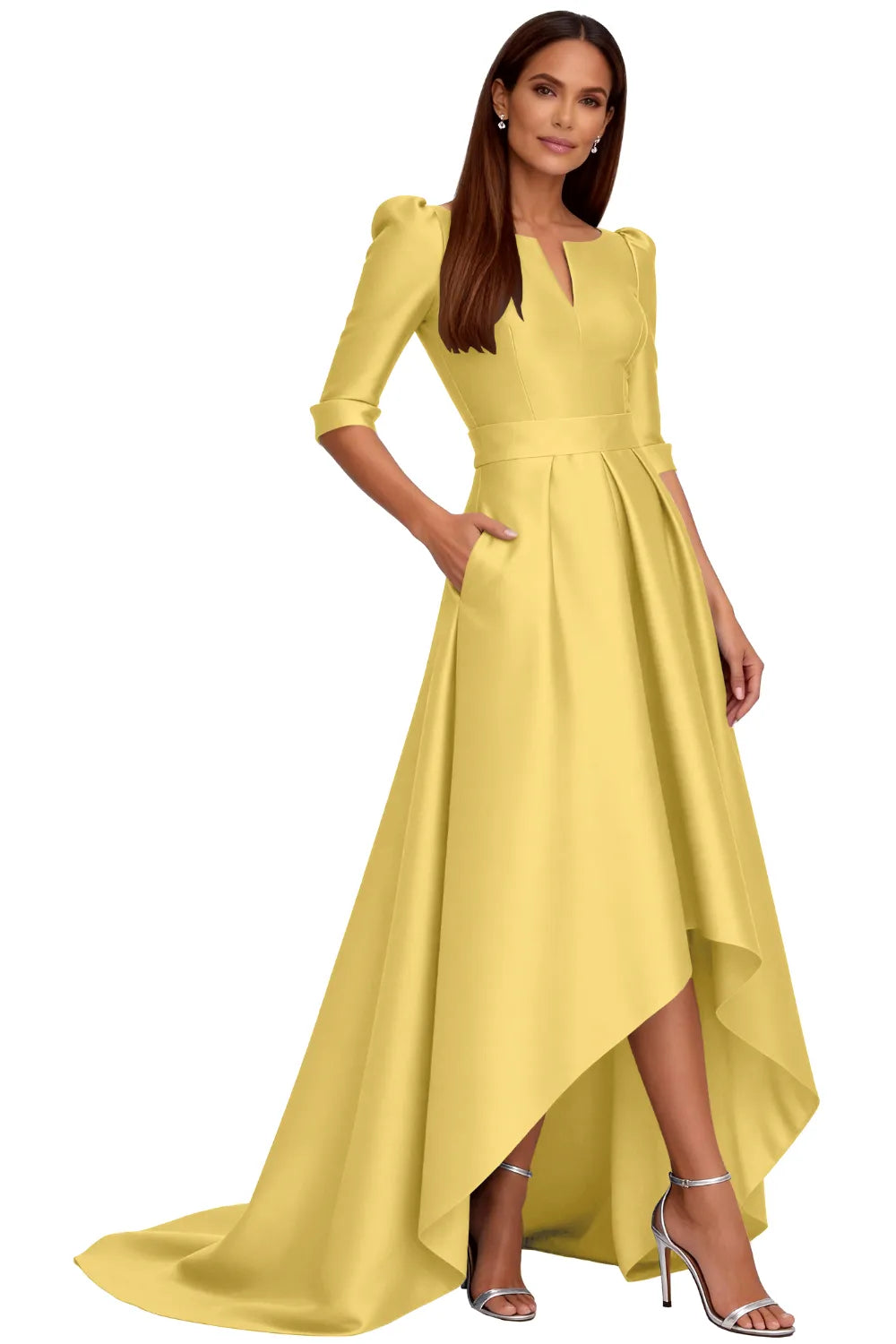 Classy Satin Formal High-Low Evening Gown