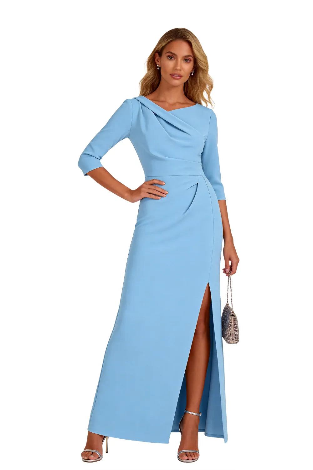 Classy Half Sleeve Formal Dress with Side Slit Design