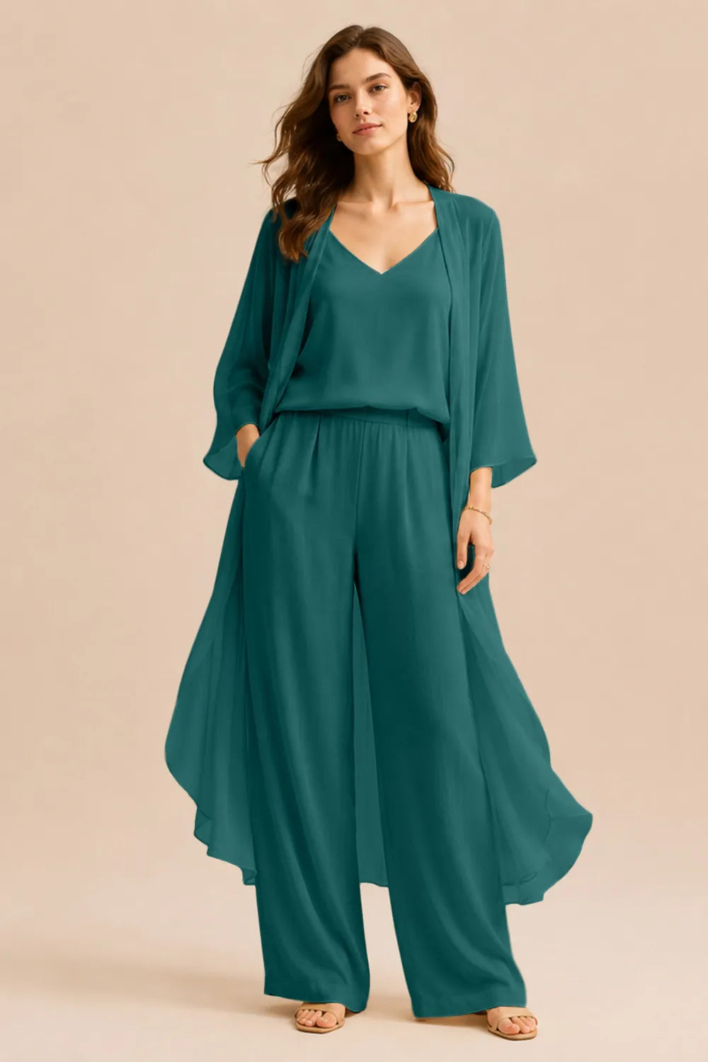 Refined Camisole and Chiffon Jacket Pant Set