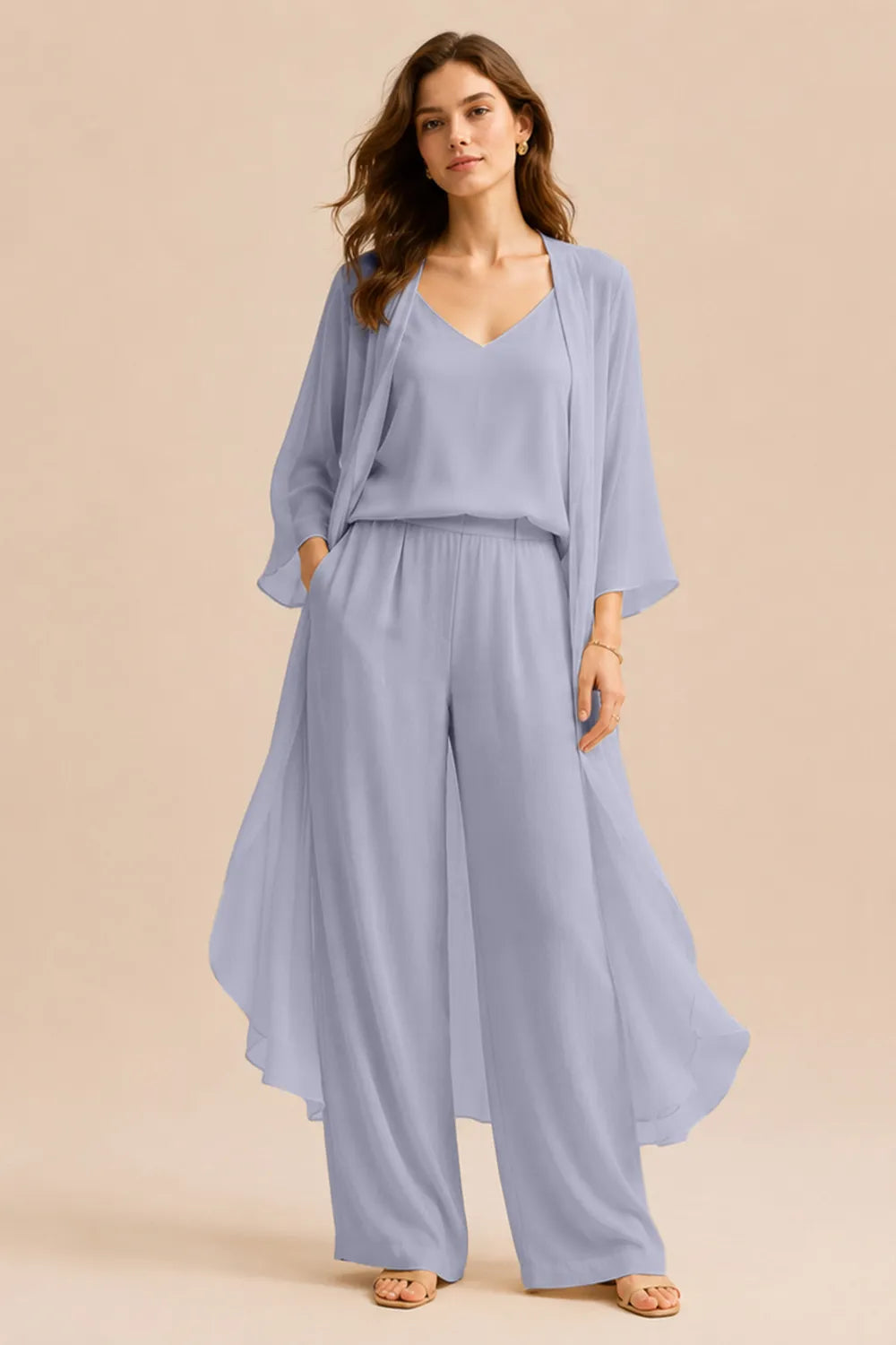 Refined Camisole and Chiffon Jacket Pant Set