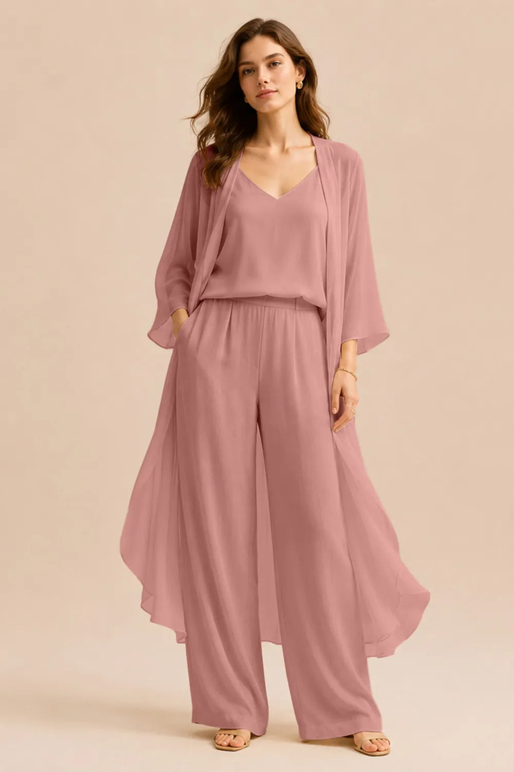 Refined Camisole and Chiffon Jacket Pant Set
