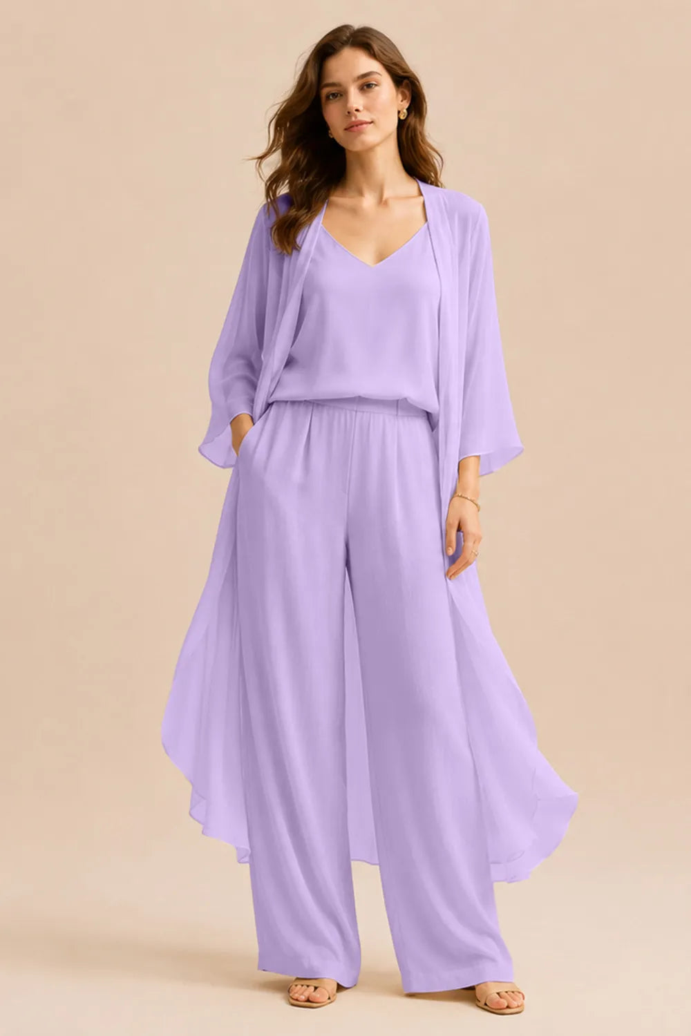 Refined Camisole and Chiffon Jacket Pant Set