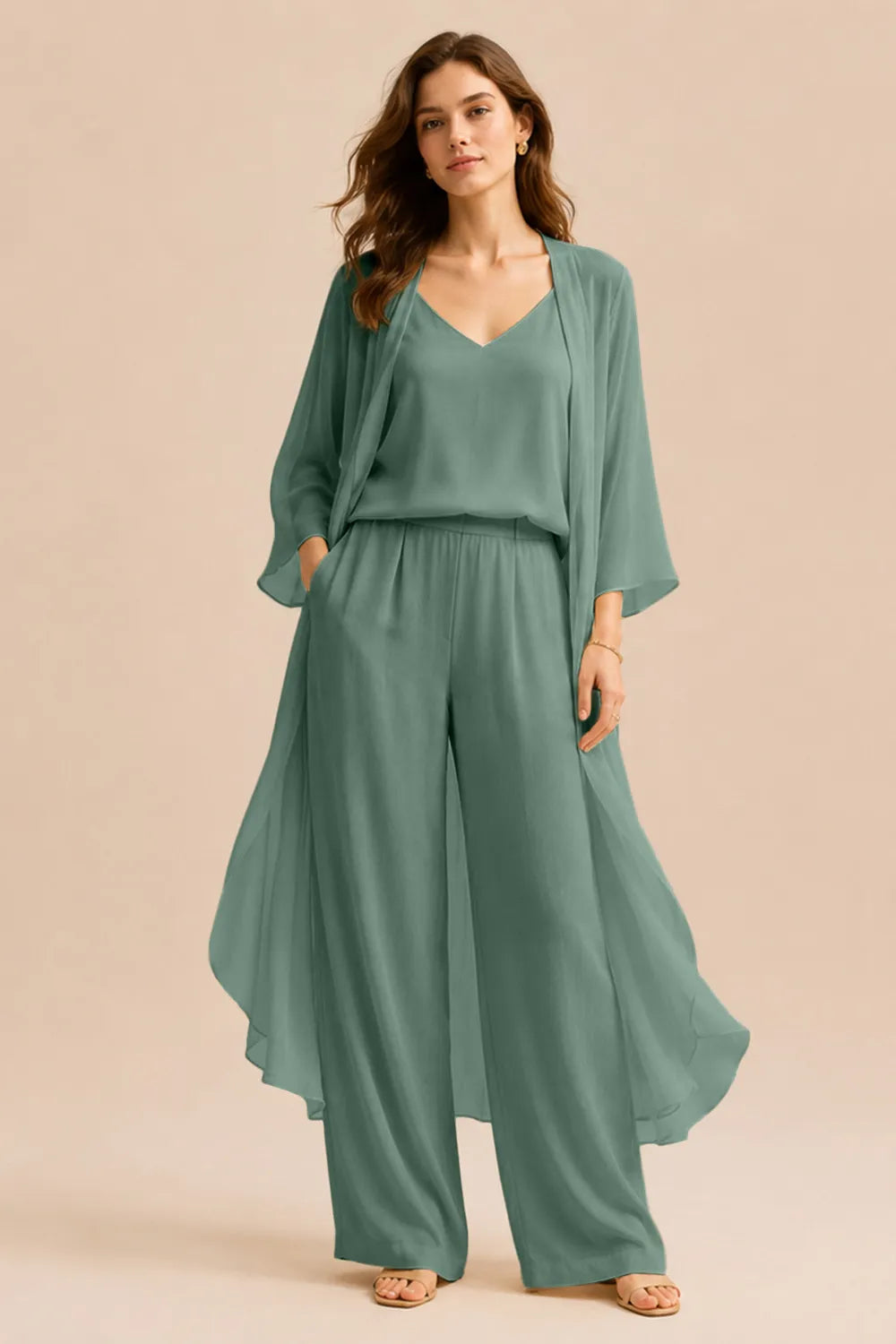 Refined Camisole and Chiffon Jacket Pant Set