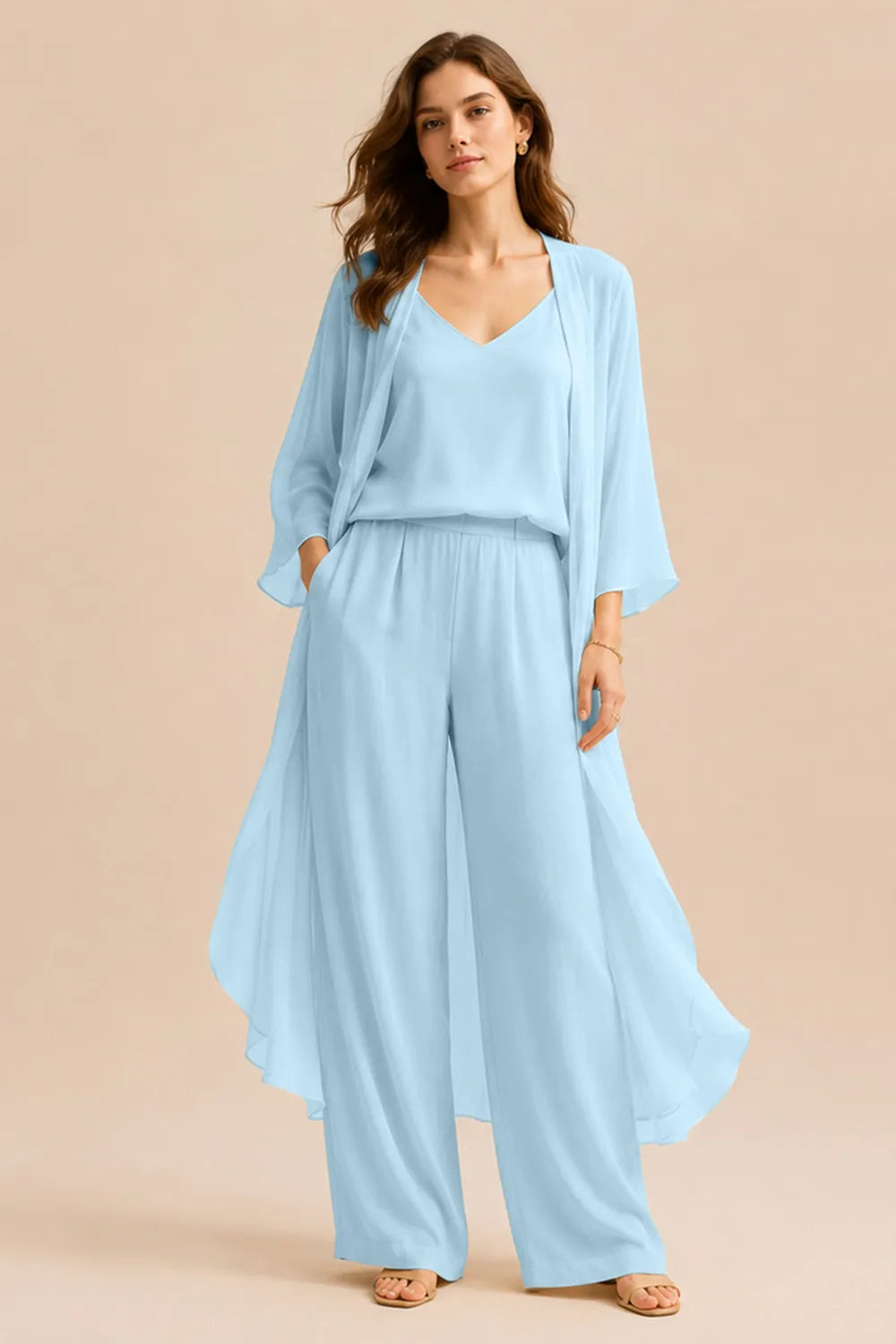 Refined Camisole and Chiffon Jacket Pant Set