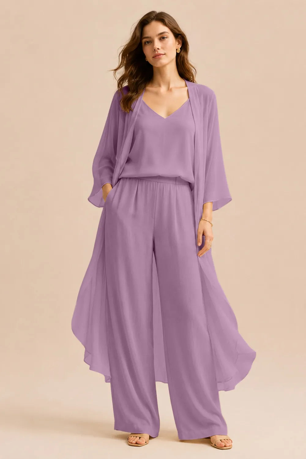 Refined Camisole and Chiffon Jacket Pant Set