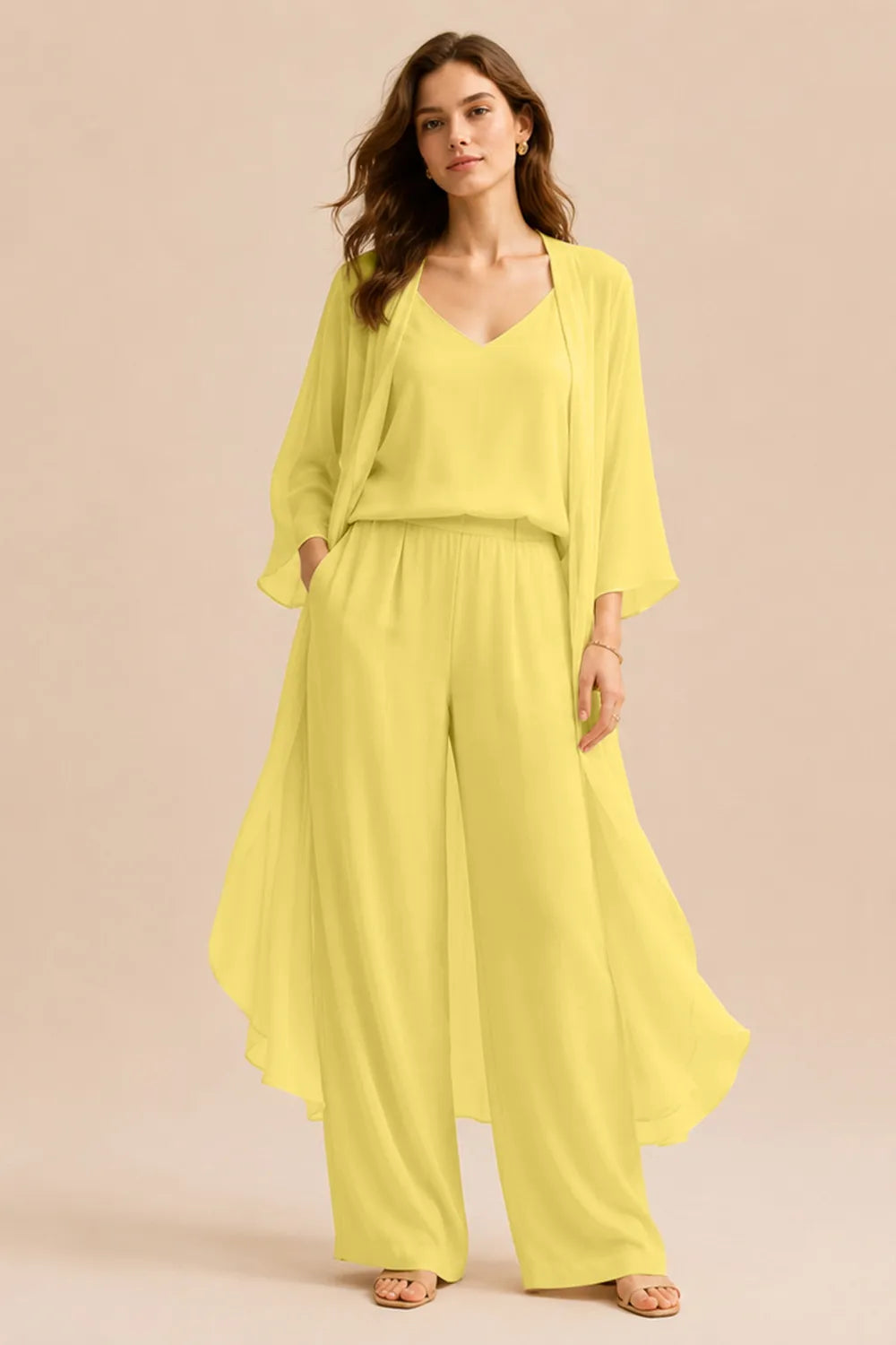 Refined Camisole and Chiffon Jacket Pant Set