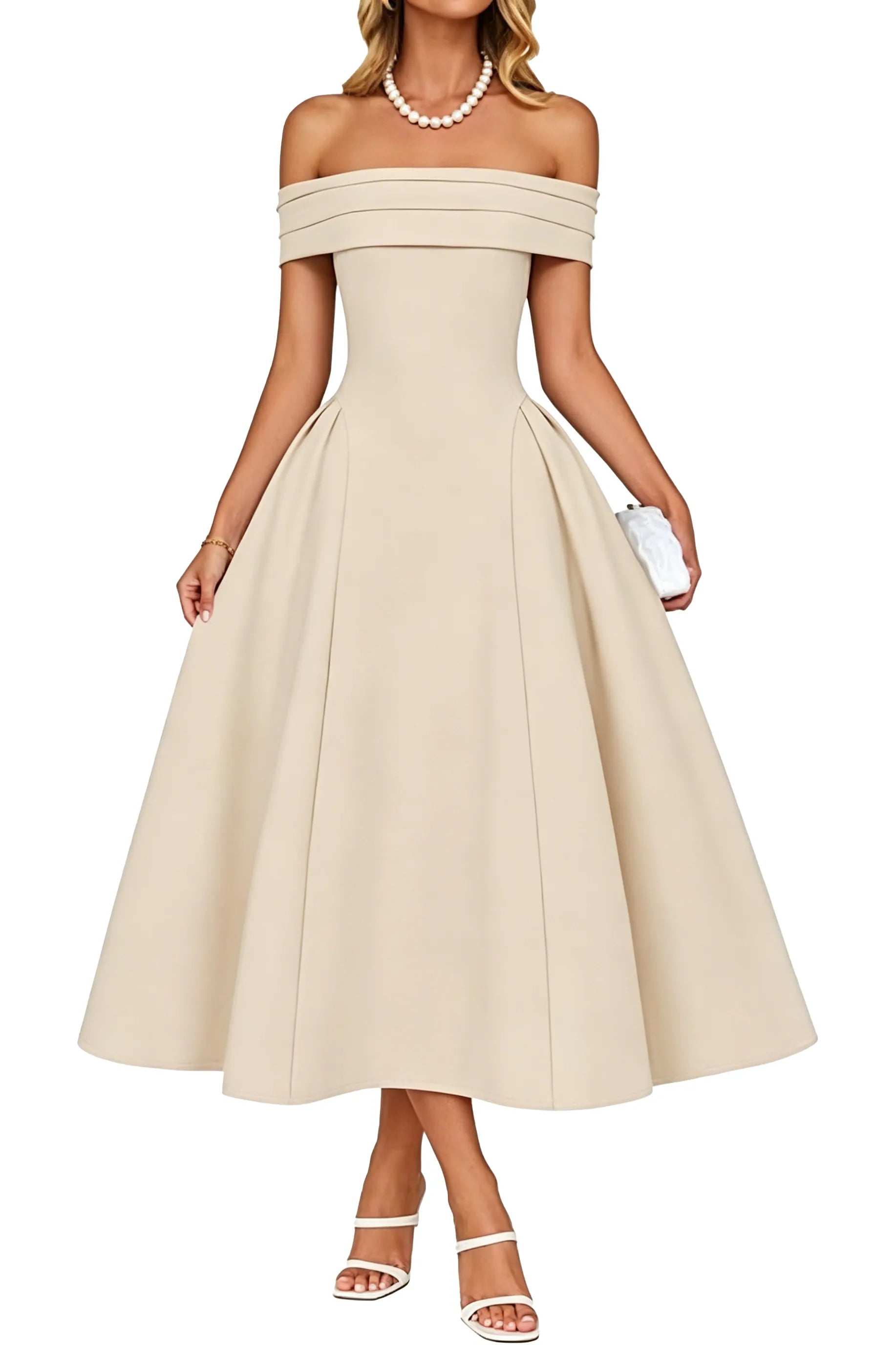 Off-Shoulder Elegance A-Line Midi Dress