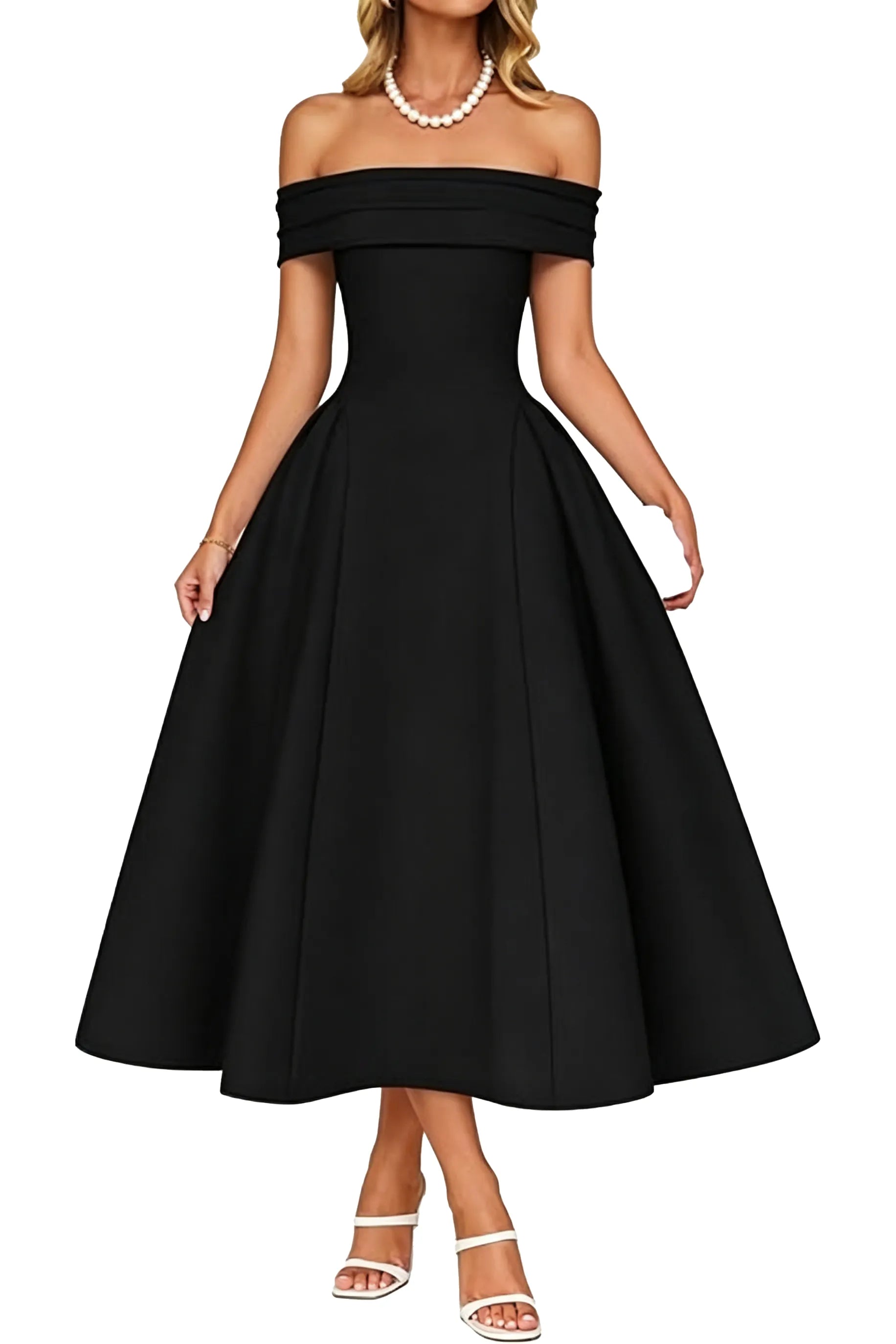 Off-Shoulder Elegance A-Line Midi Dress