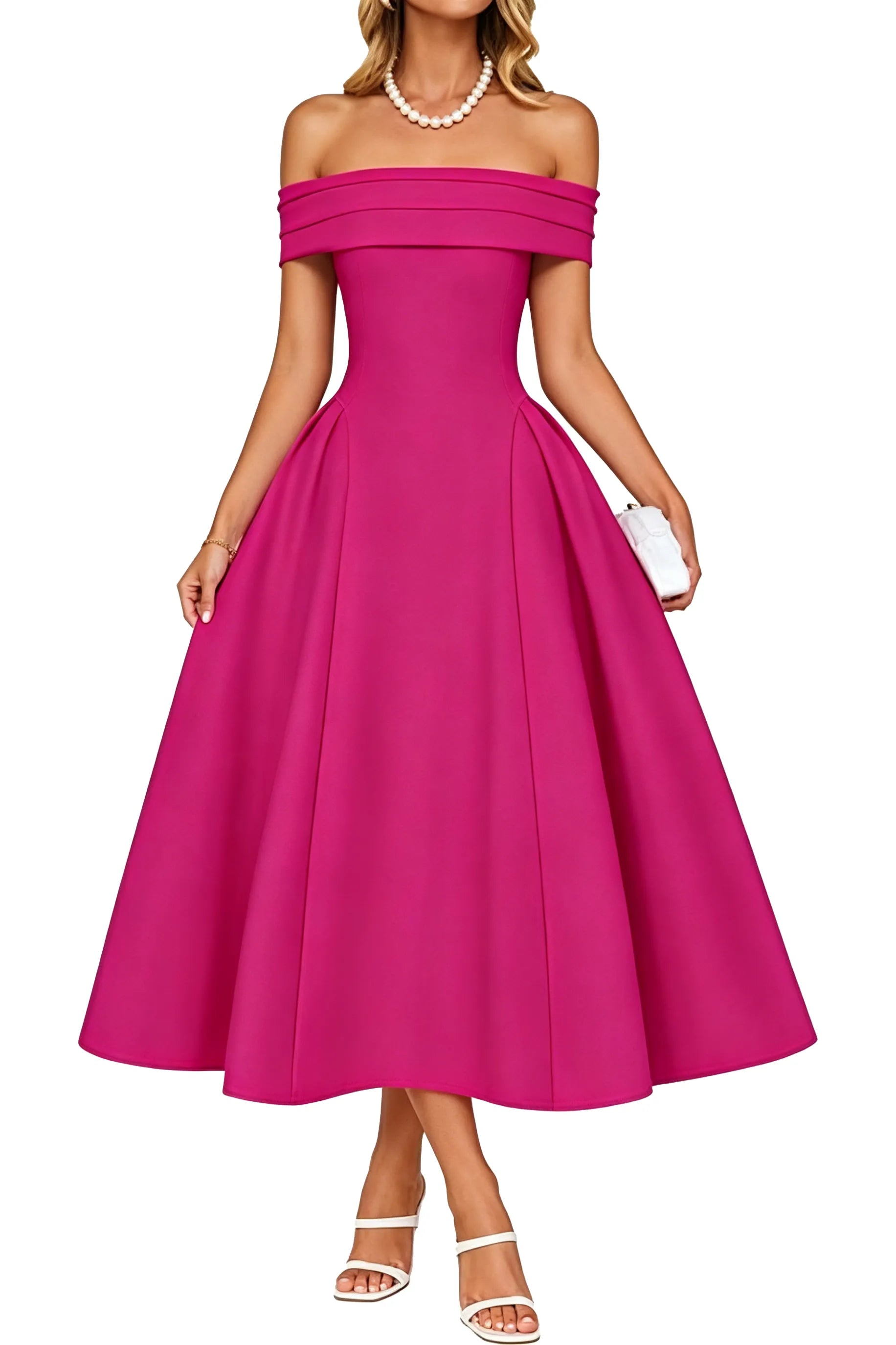 Off-Shoulder Elegance A-Line Midi Dress