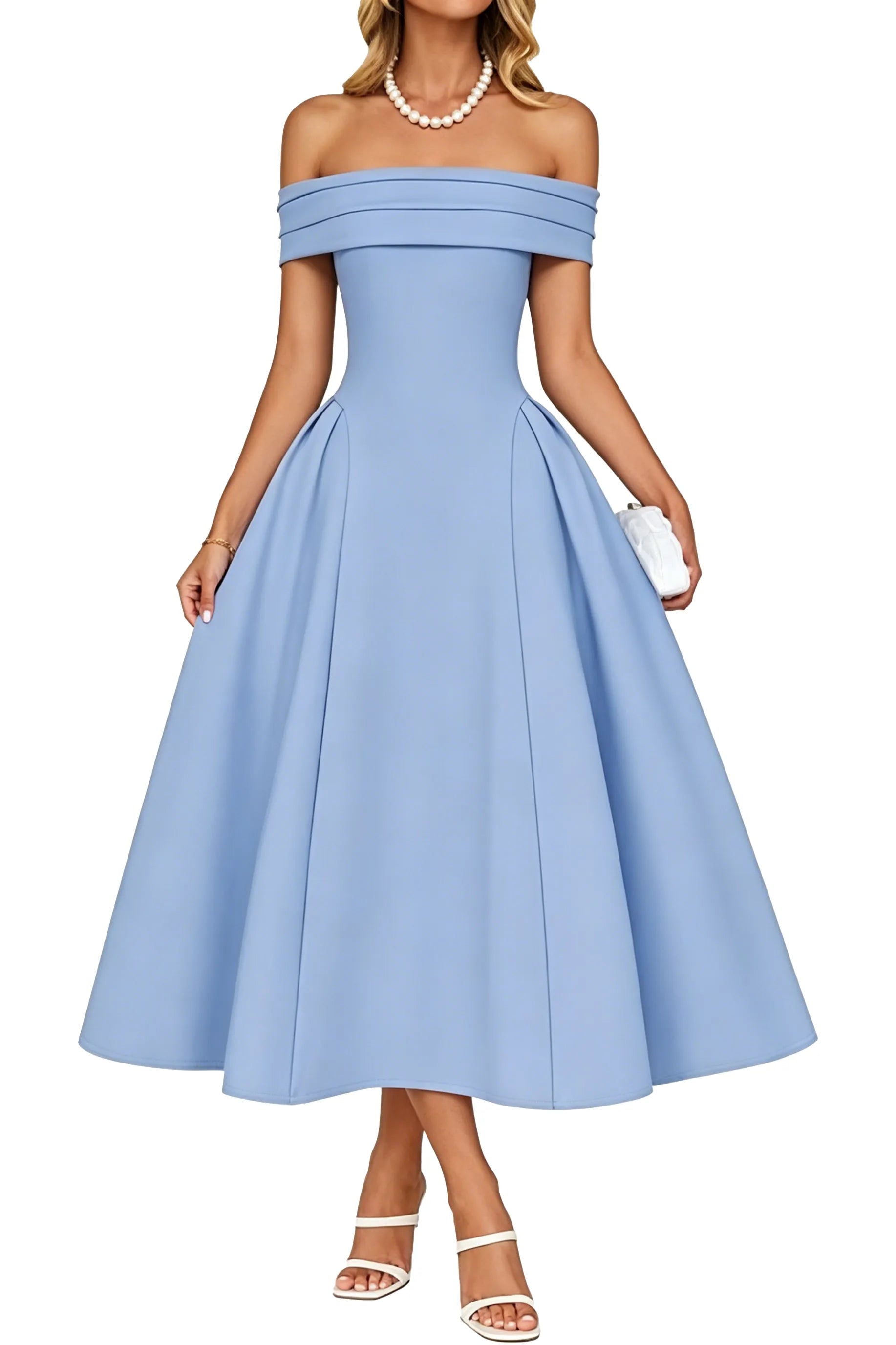 Off-Shoulder Elegance A-Line Midi Dress