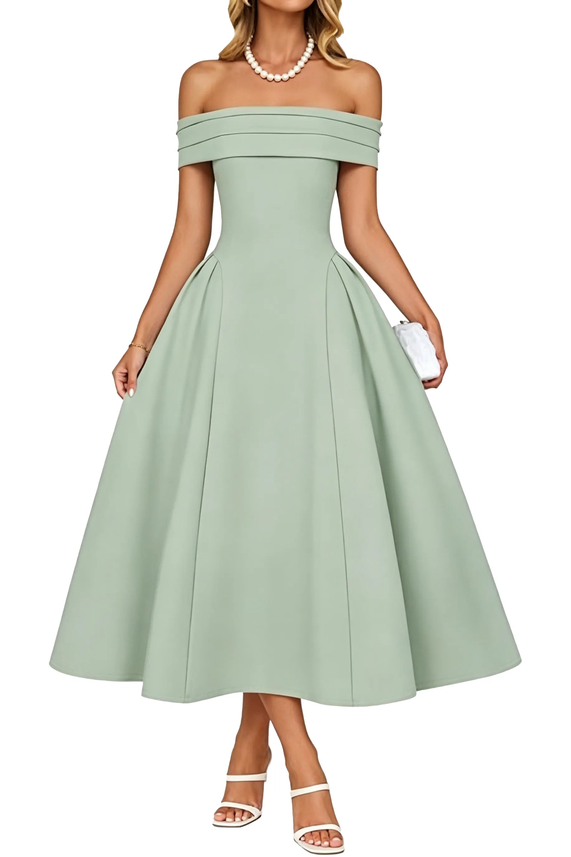 Off-Shoulder Elegance A-Line Midi Dress