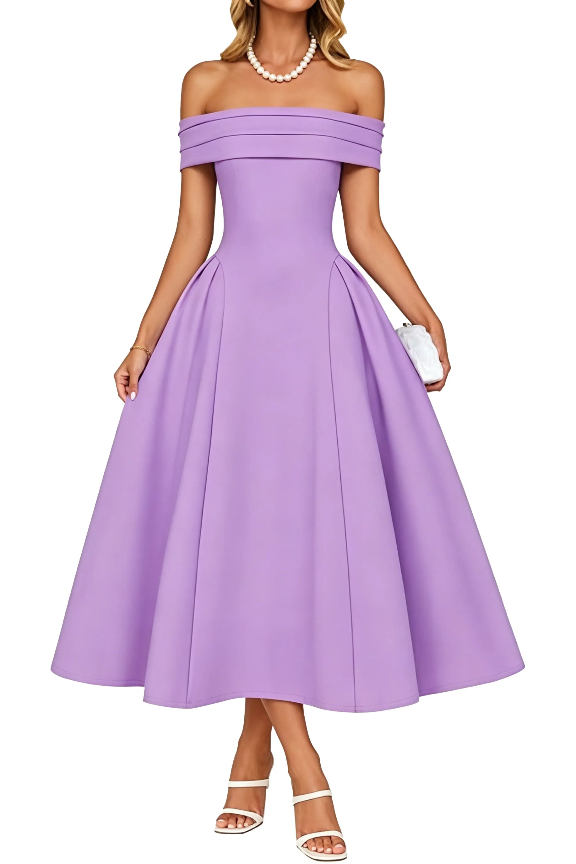 Off-Shoulder Elegance A-Line Midi Dress