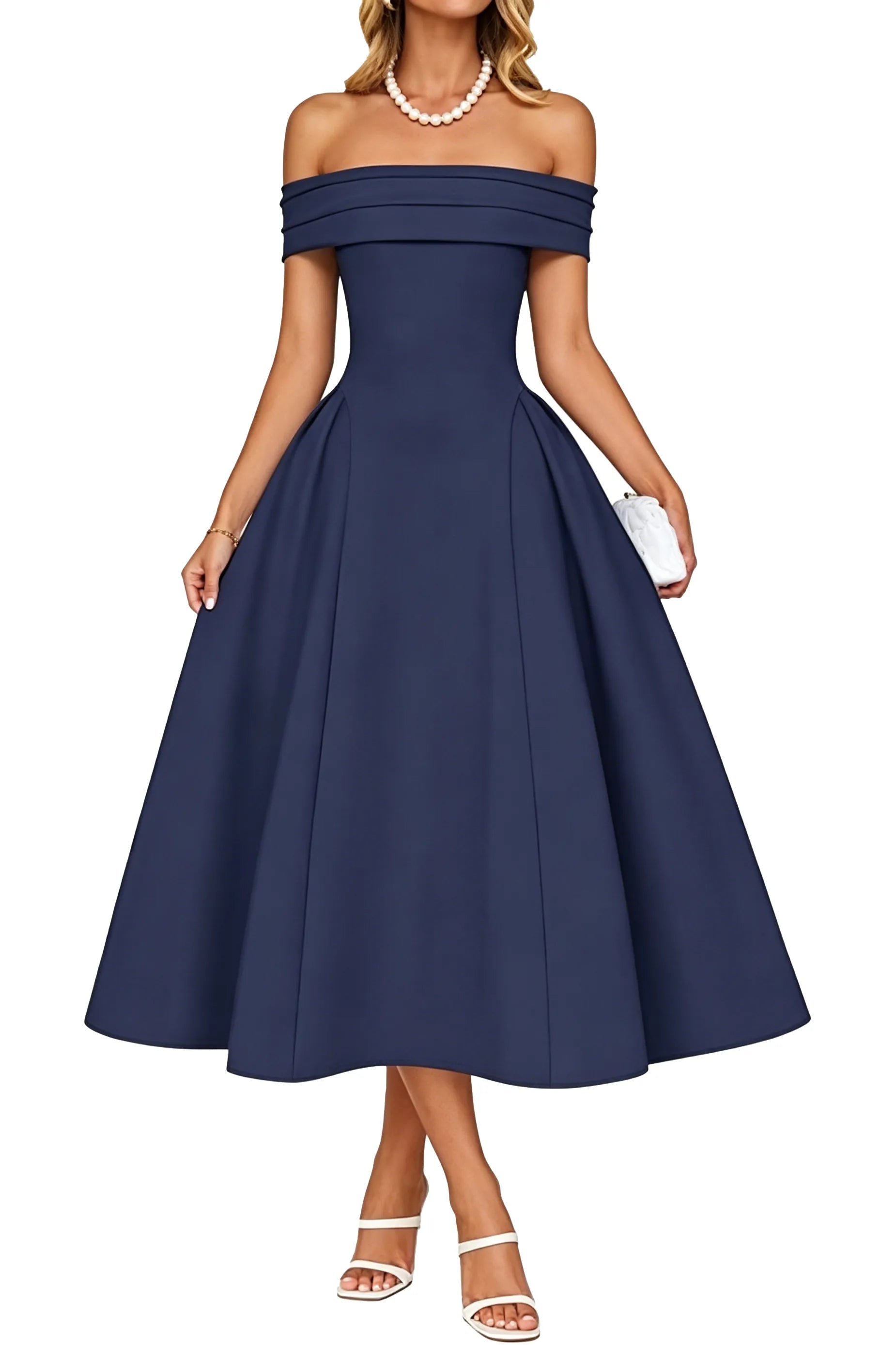 Off-Shoulder Elegance A-Line Midi Dress