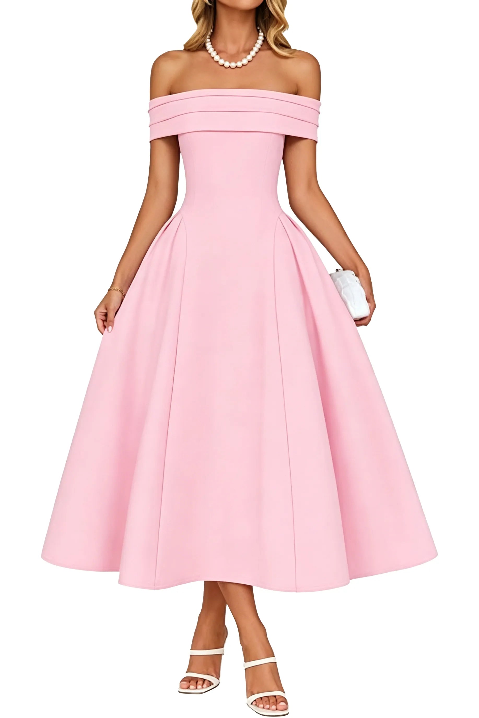 Off-Shoulder Elegance A-Line Midi Dress