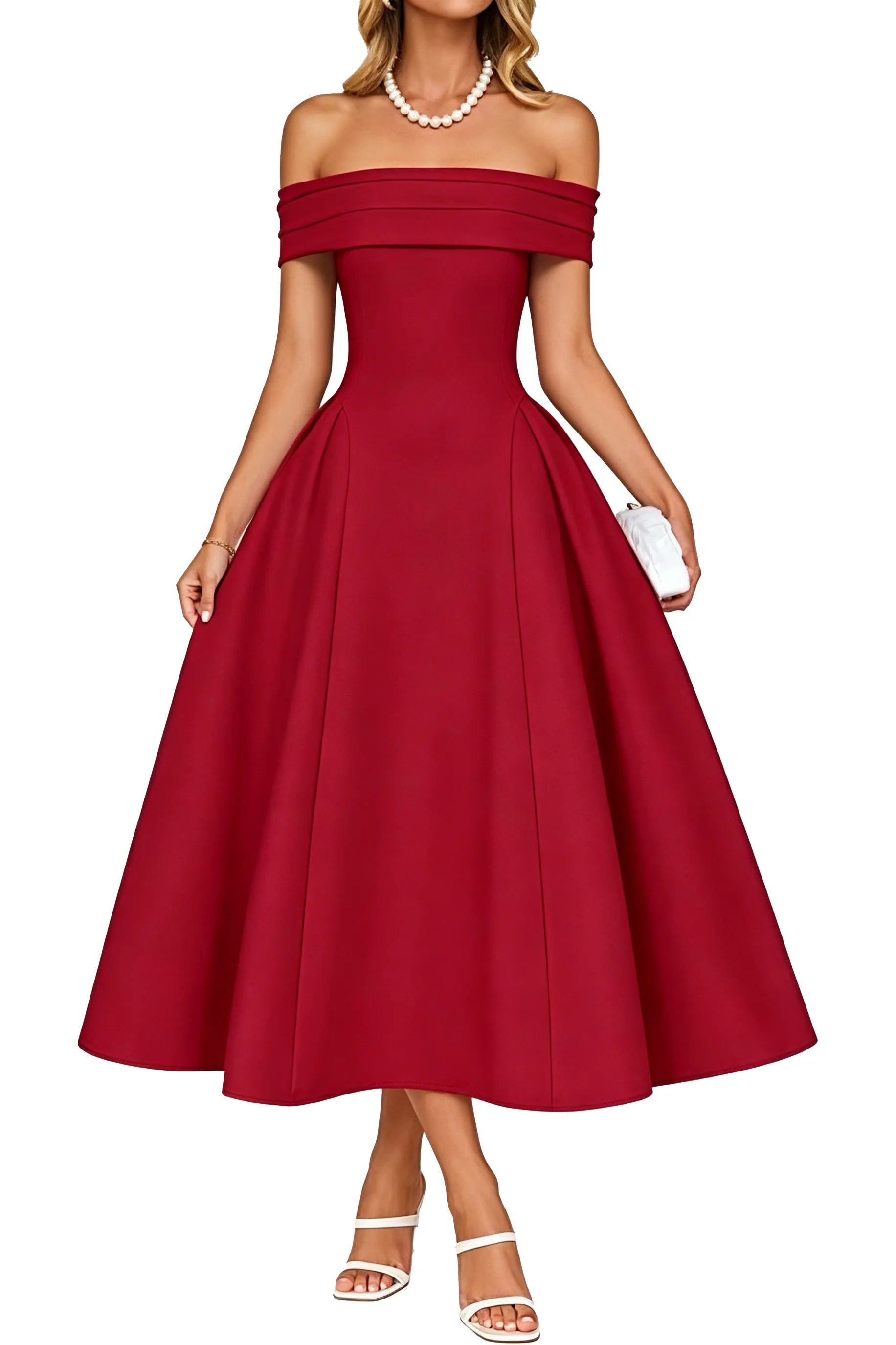 Off-Shoulder Elegance A-Line Midi Dress