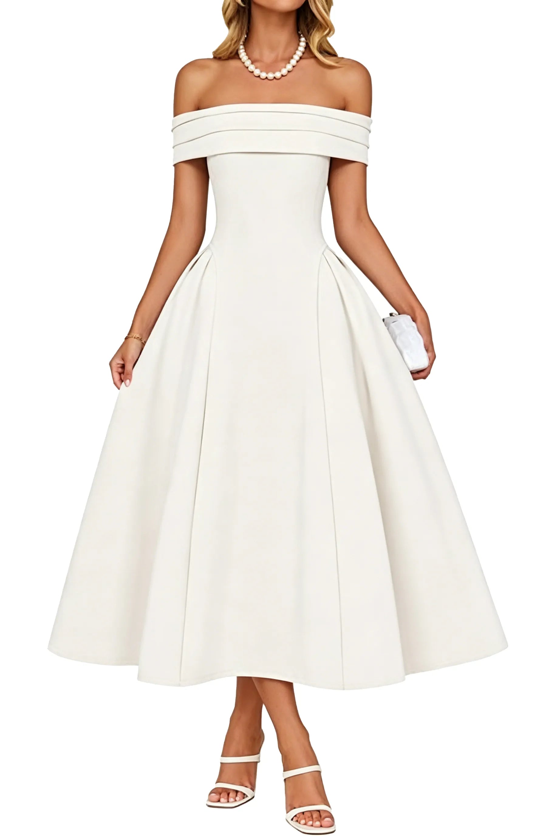 Off-Shoulder Elegance A-Line Midi Dress