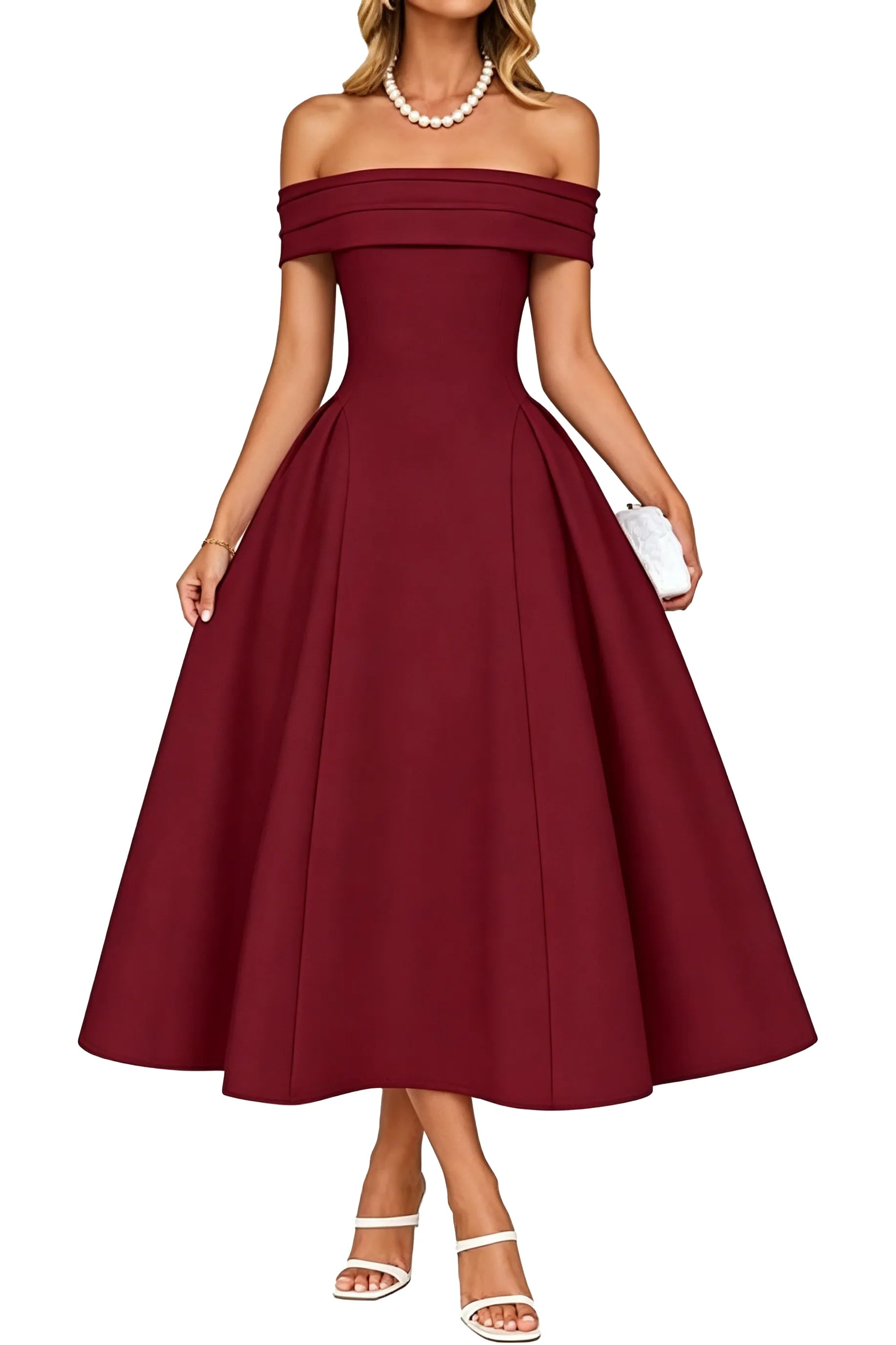 Off-Shoulder Elegance A-Line Midi Dress