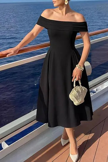 Off-Shoulder Elegance A-Line Midi Dress