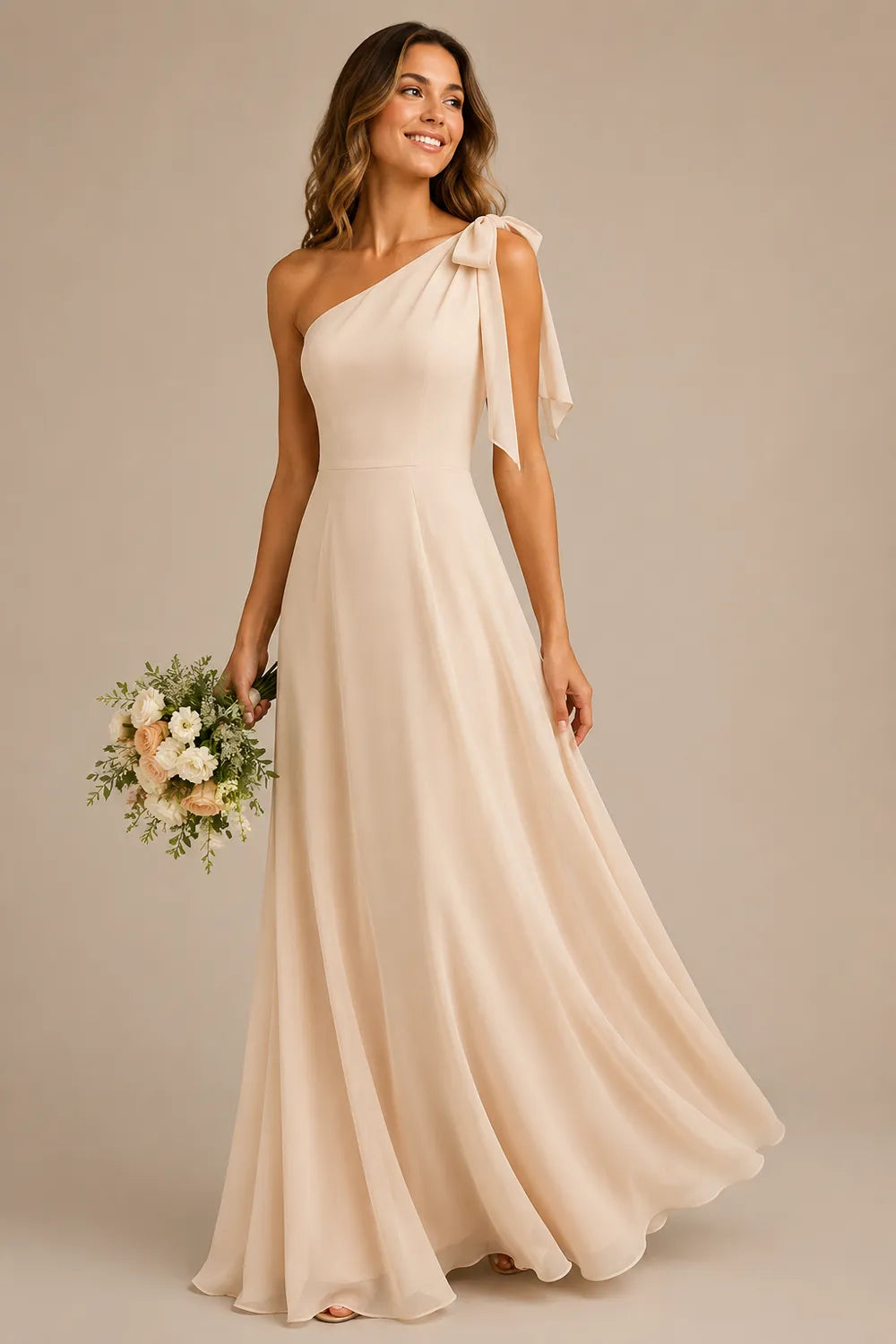 Flowing One Shoulder Evening Gown