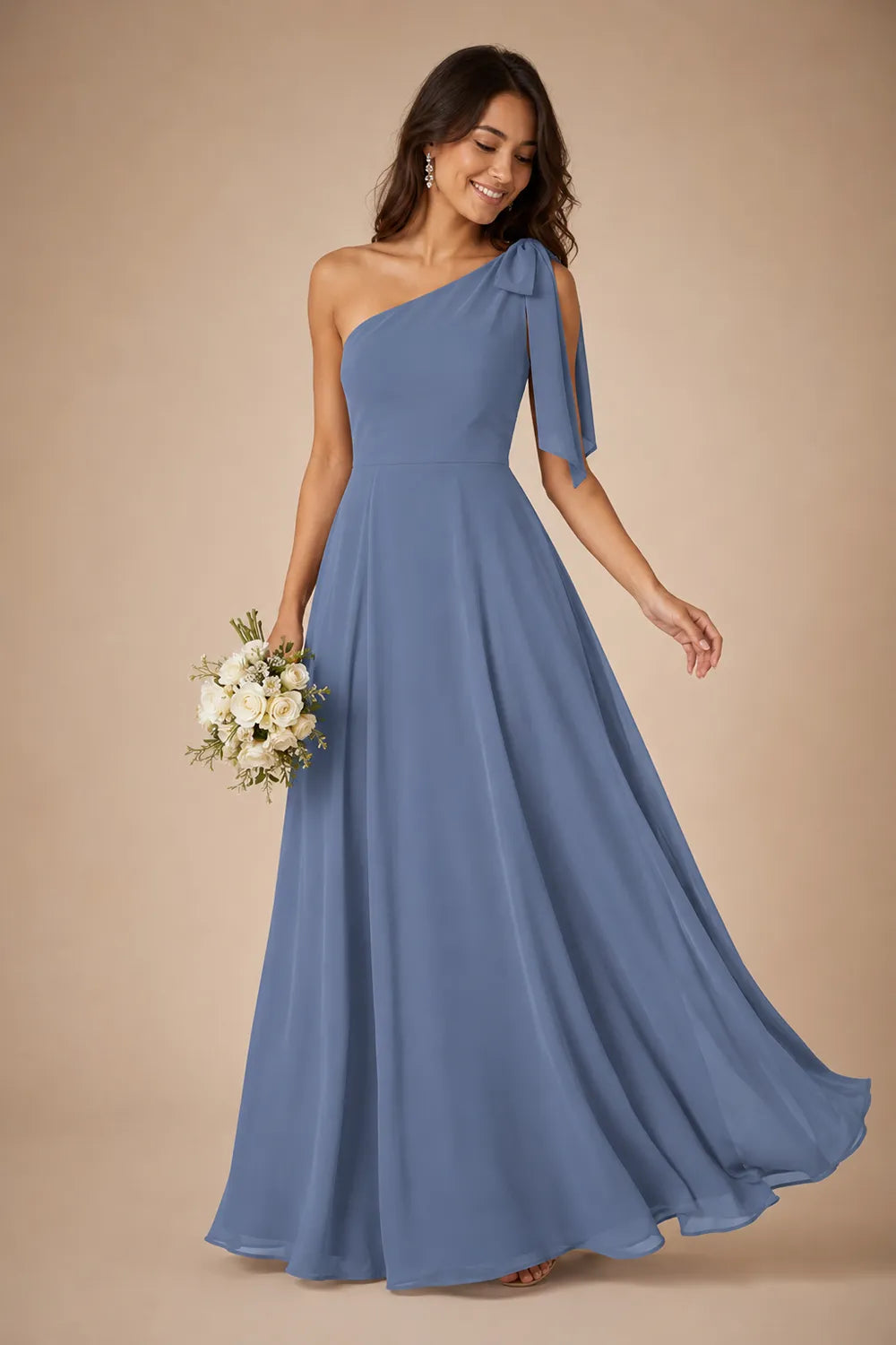 Flowing One Shoulder Evening Gown