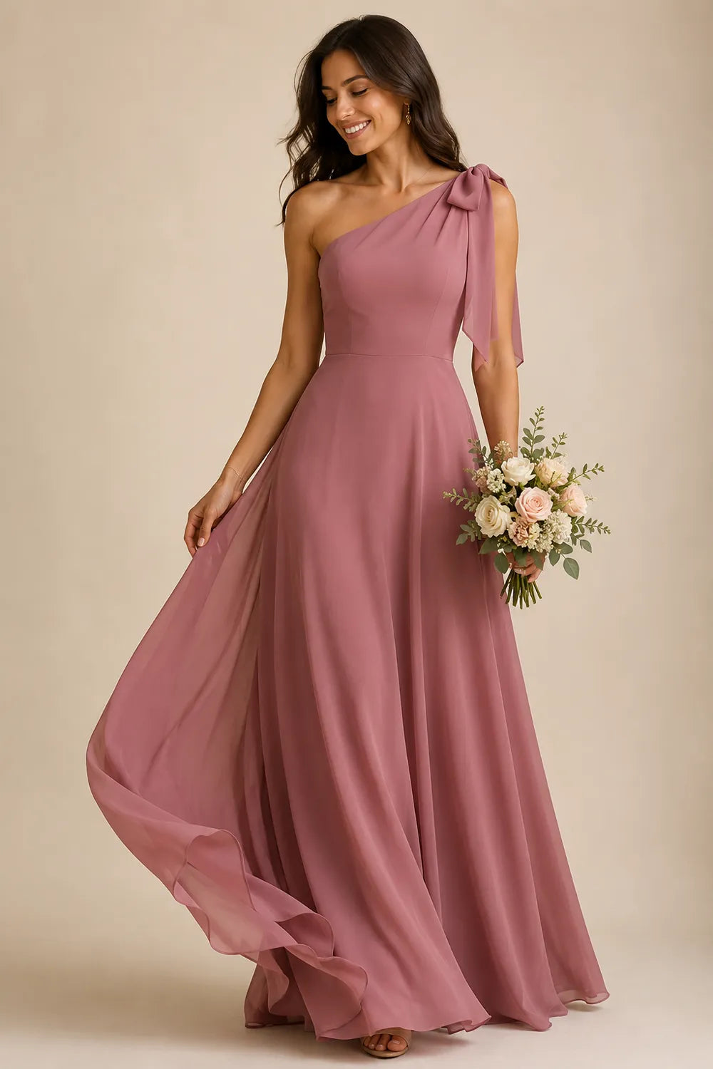 Flowing One Shoulder Evening Gown