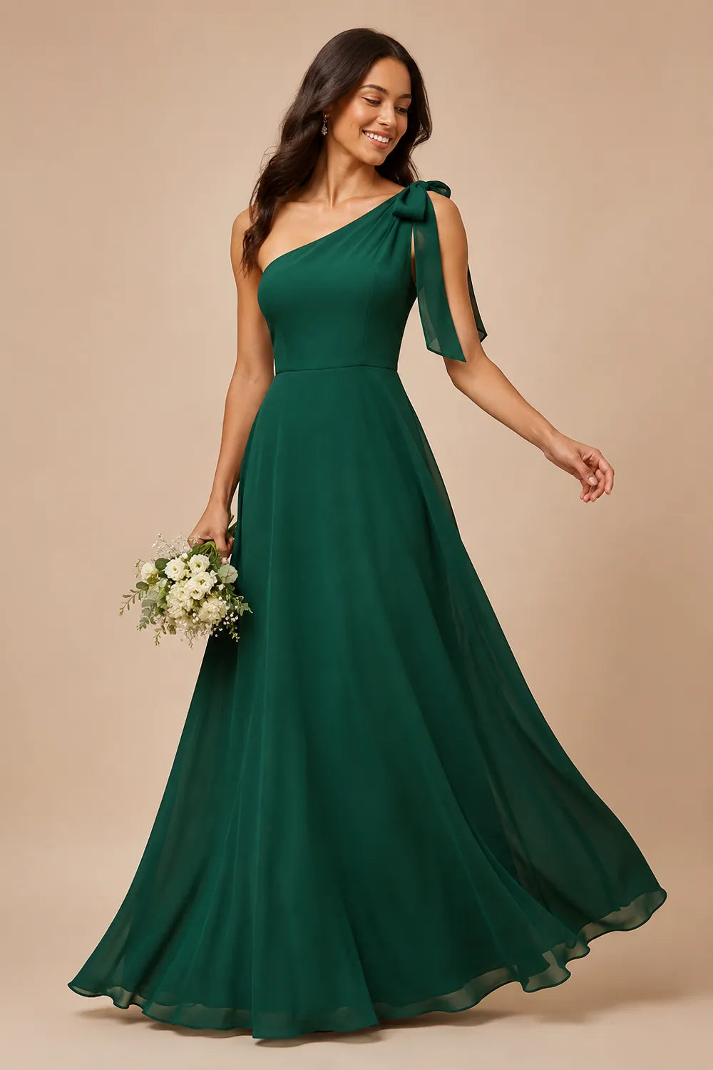 Flowing One Shoulder Evening Gown