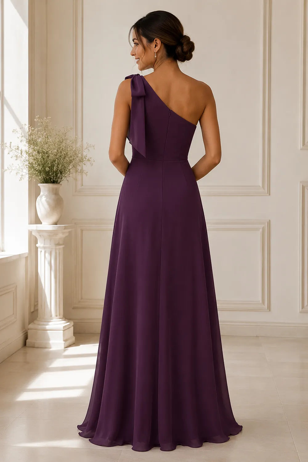 Flowing One Shoulder Evening Gown