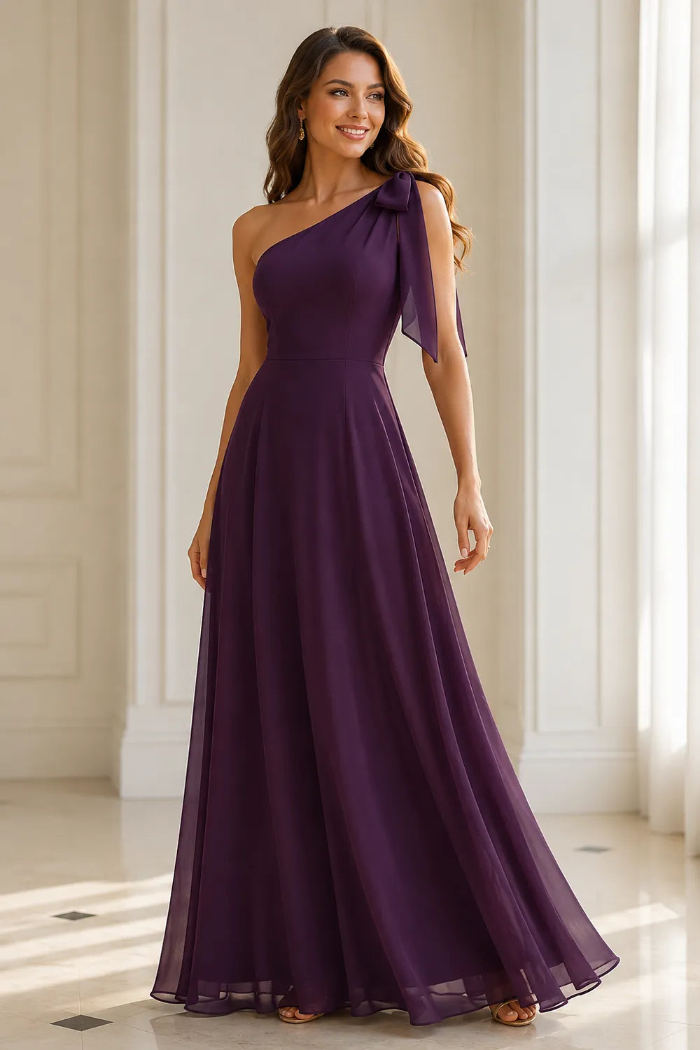 Flowing One Shoulder Evening Gown