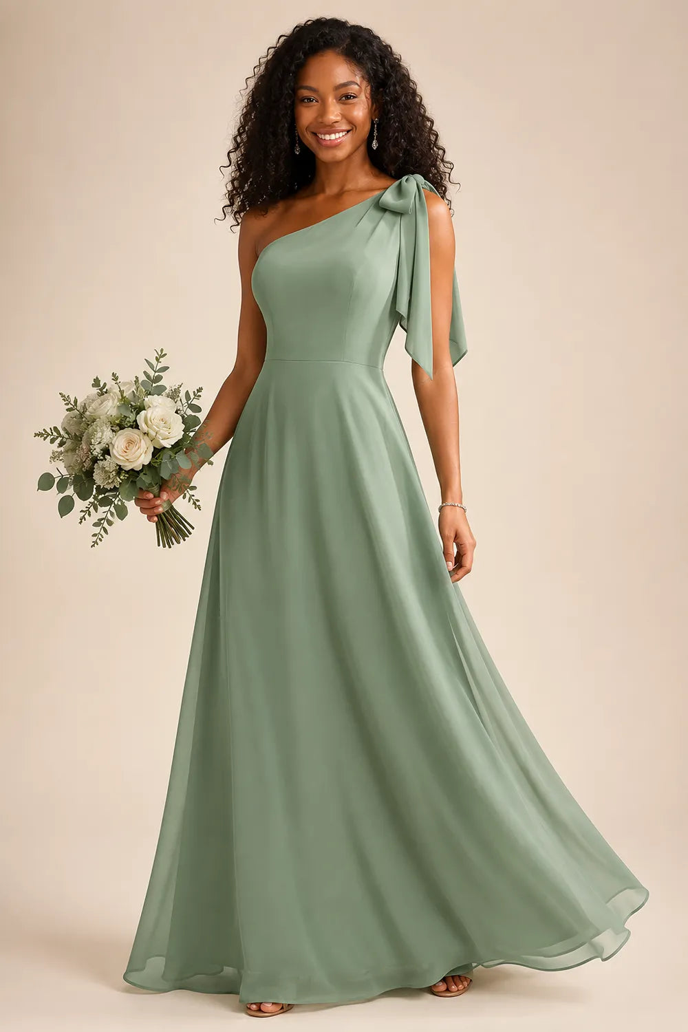 Flowing One Shoulder Evening Gown
