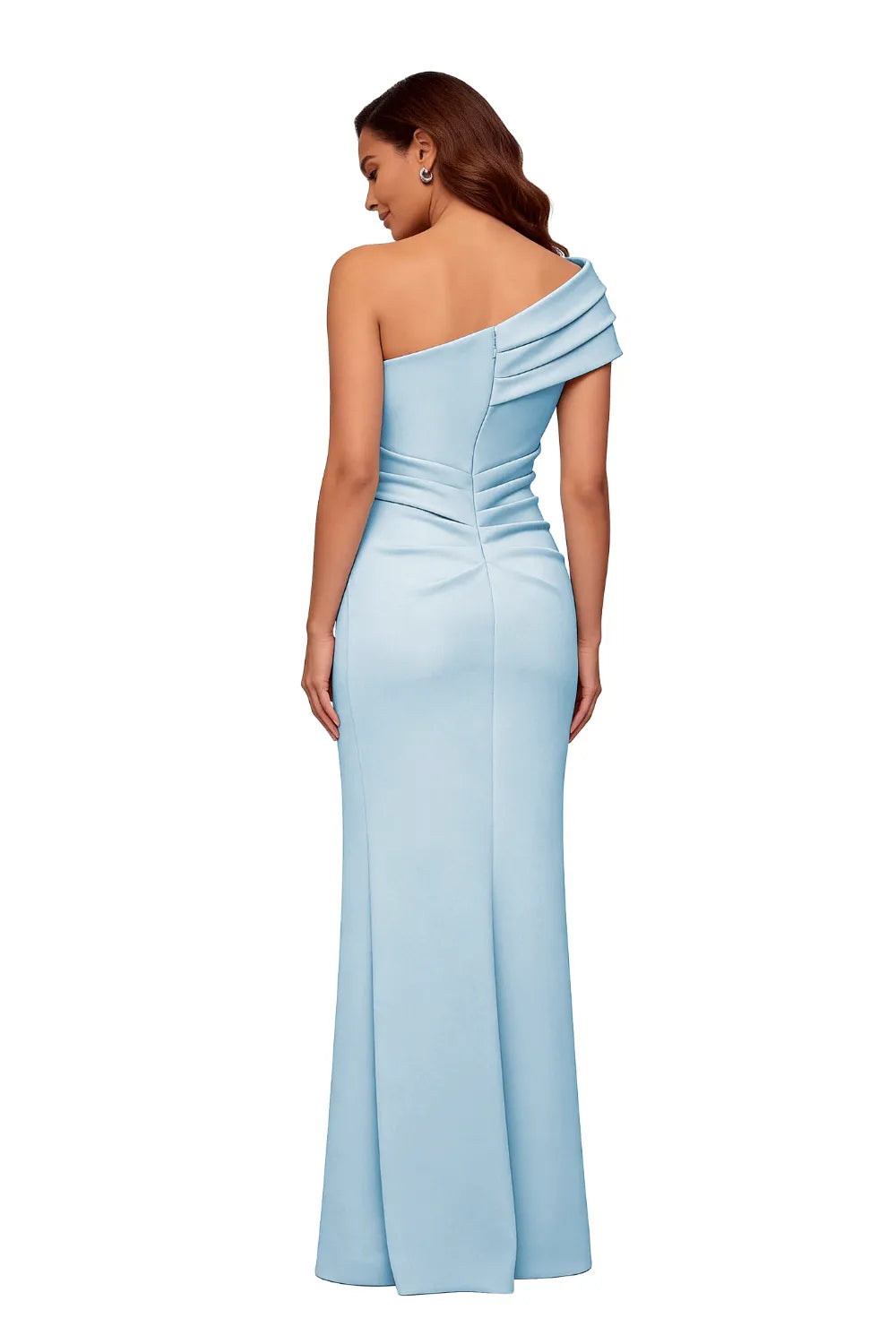 One Shoulder Satin Formal Evening Gown With Slit