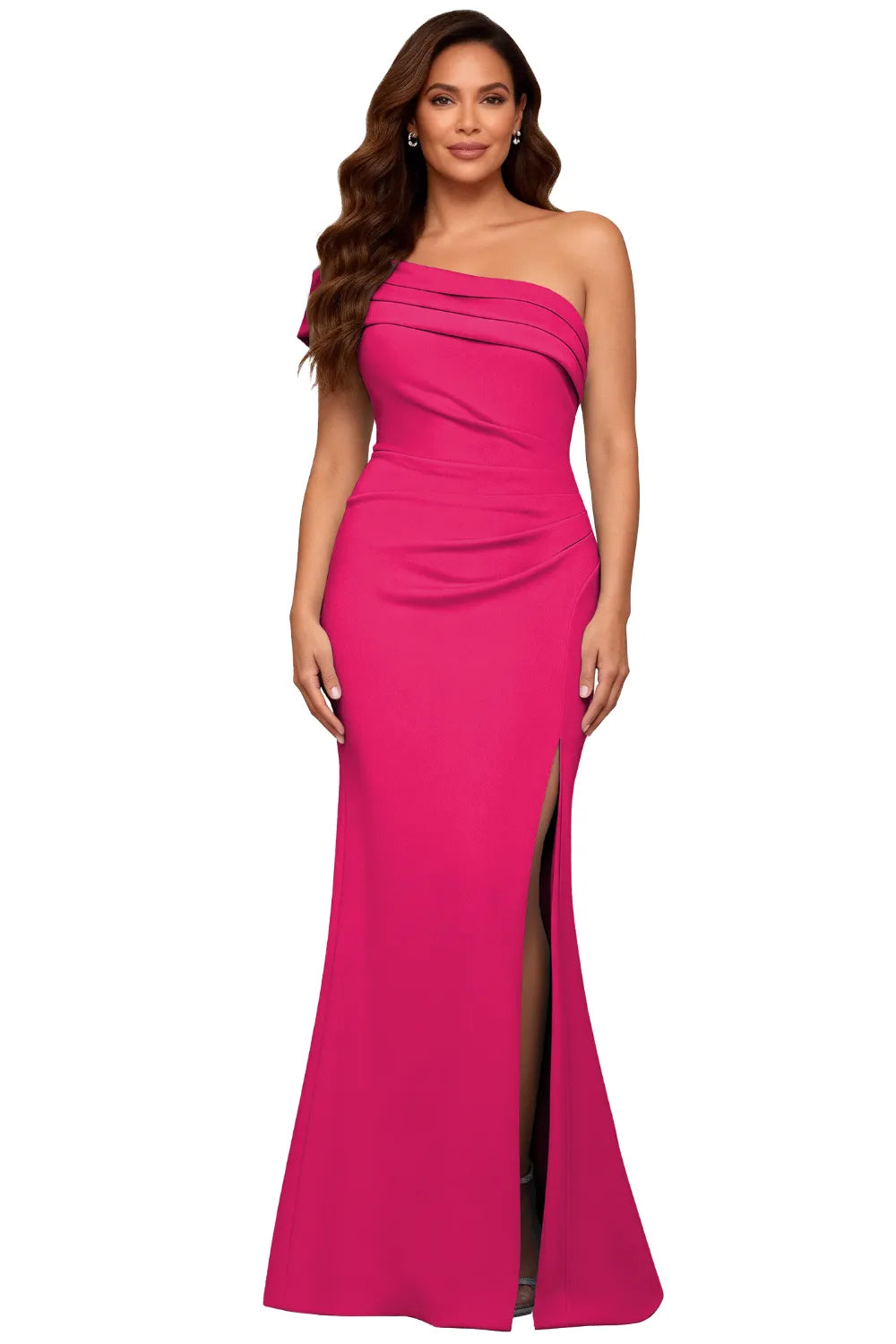 One Shoulder Satin Formal Evening Gown With Slit