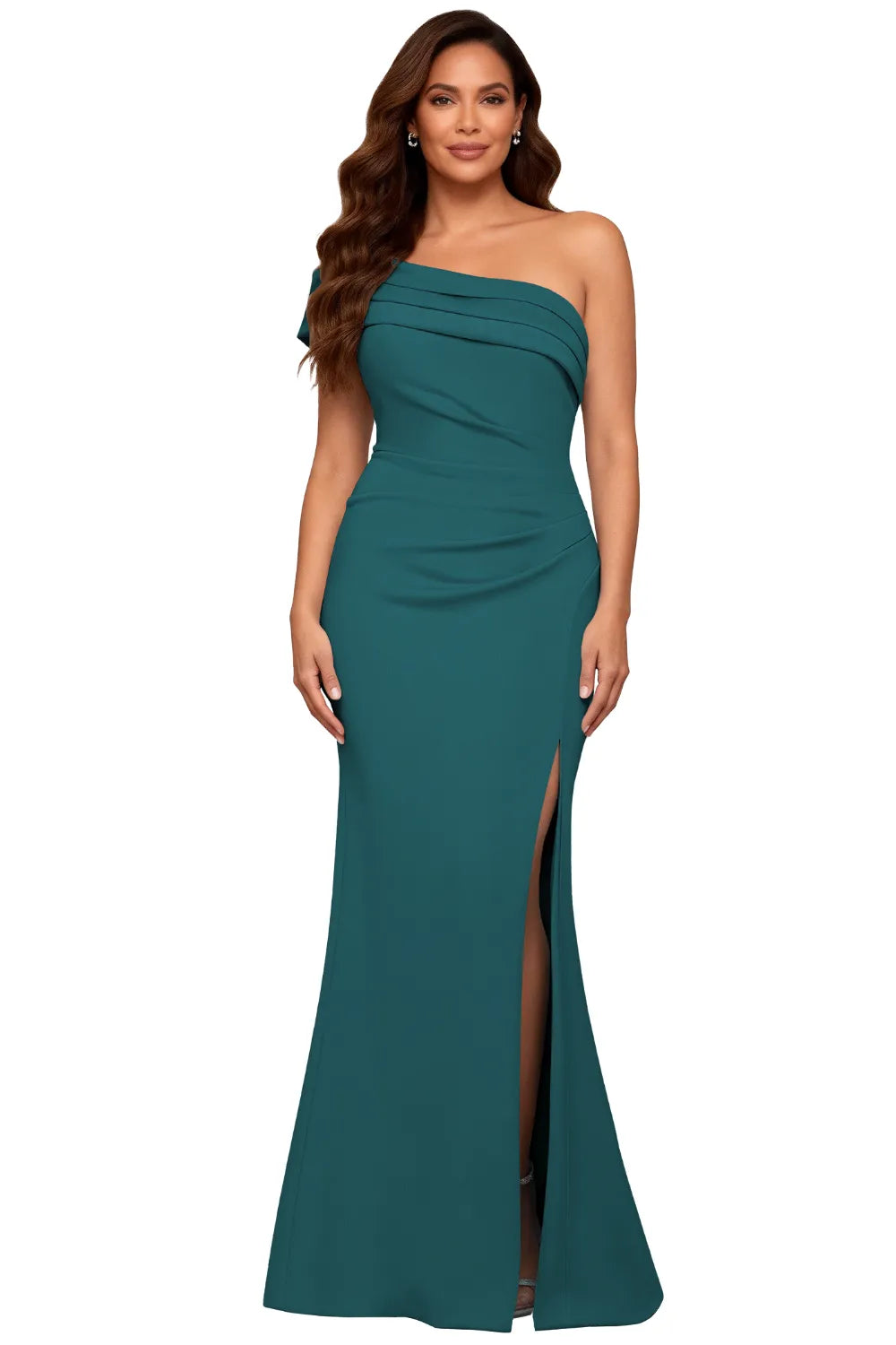 One Shoulder Satin Formal Evening Gown With Slit