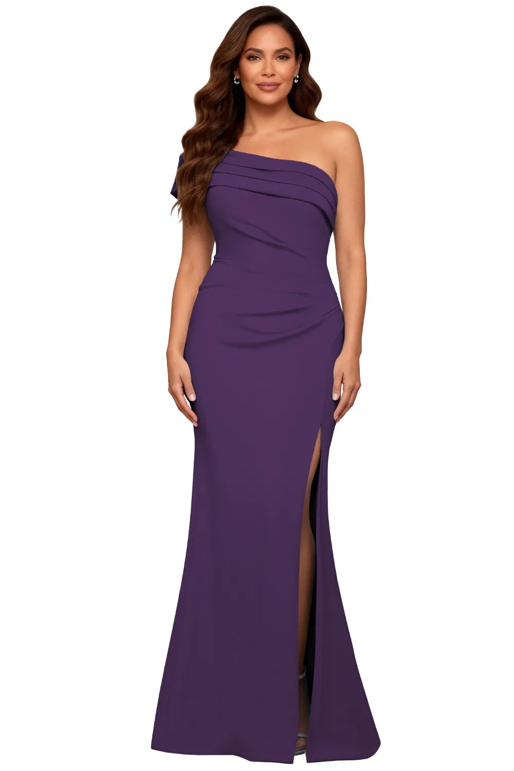 One Shoulder Satin Formal Evening Gown With Slit