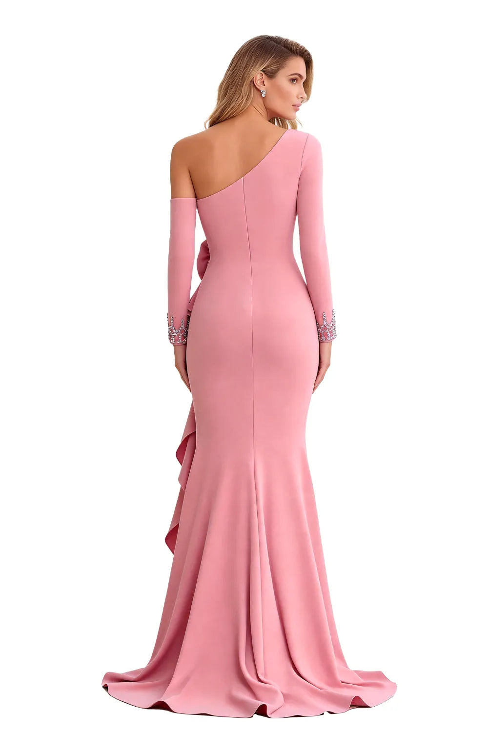 Elegant One Shoulder Mermaid Evening Gown with Floral Detail