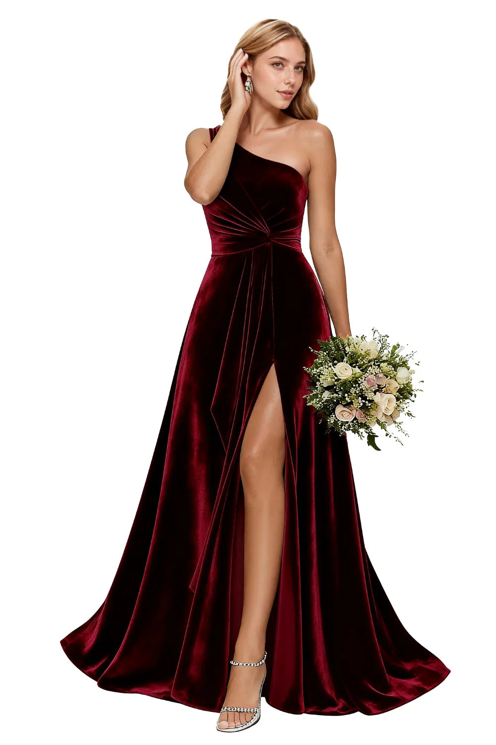 Asymmetrical One Shoulder Velvet Maxi Gown