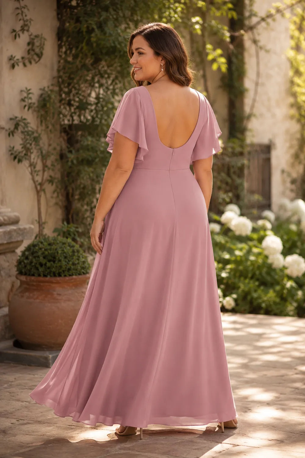 Flowing Flutter Sleeve Bridesmaid Dress