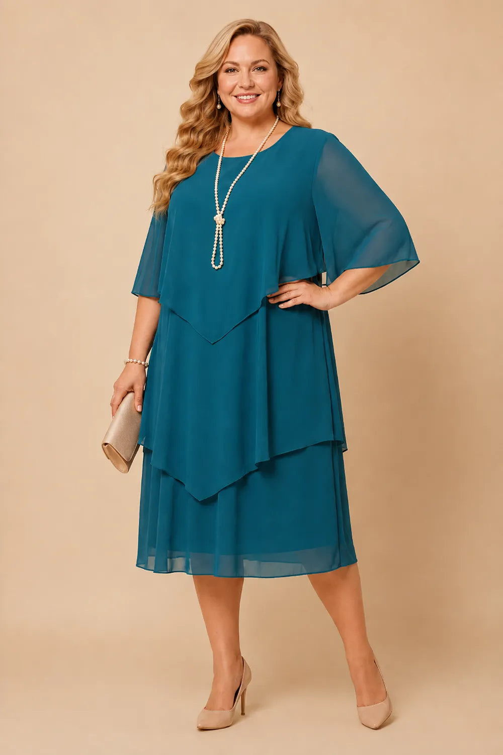 Layered Chiffon Midi Formal Dress