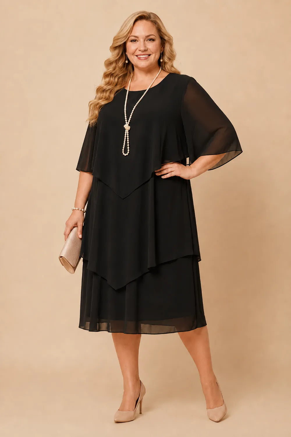 Layered Chiffon Midi Formal Dress