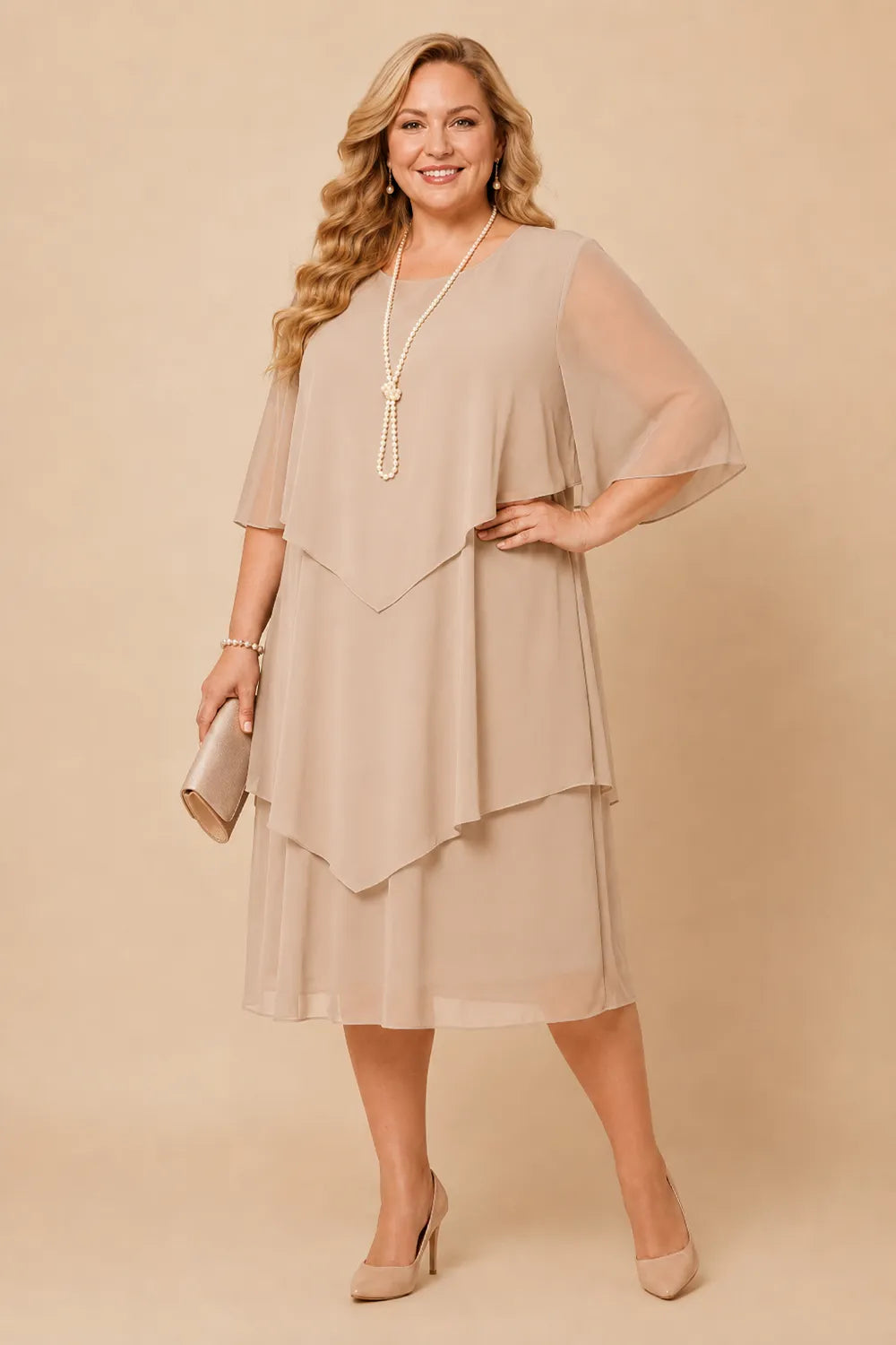 Layered Chiffon Midi Formal Dress