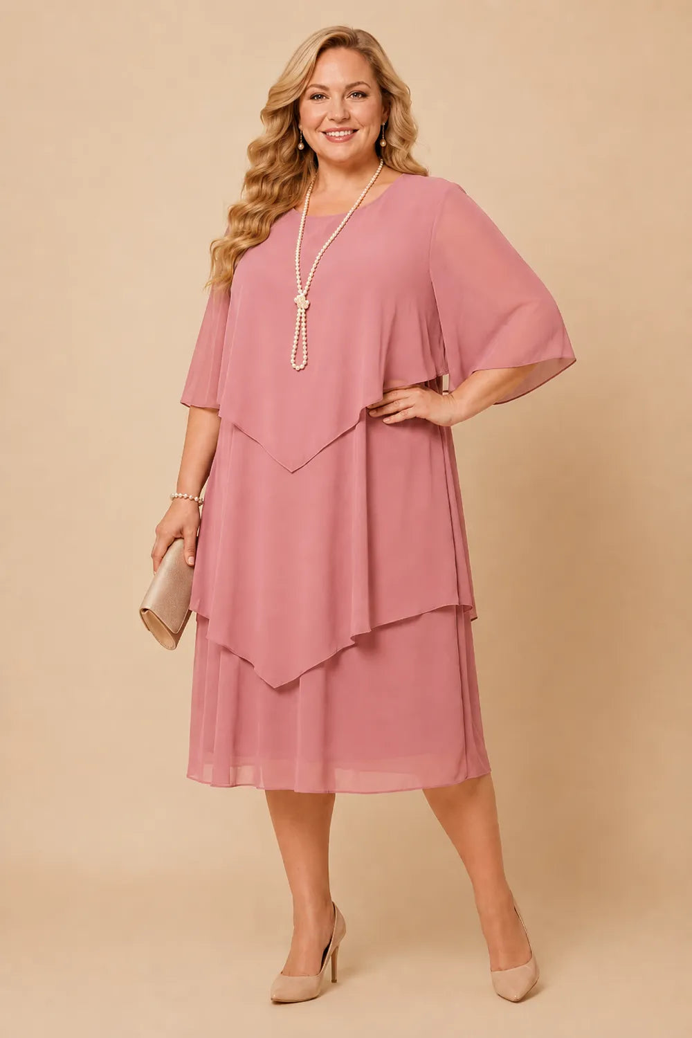 Layered Chiffon Midi Formal Dress