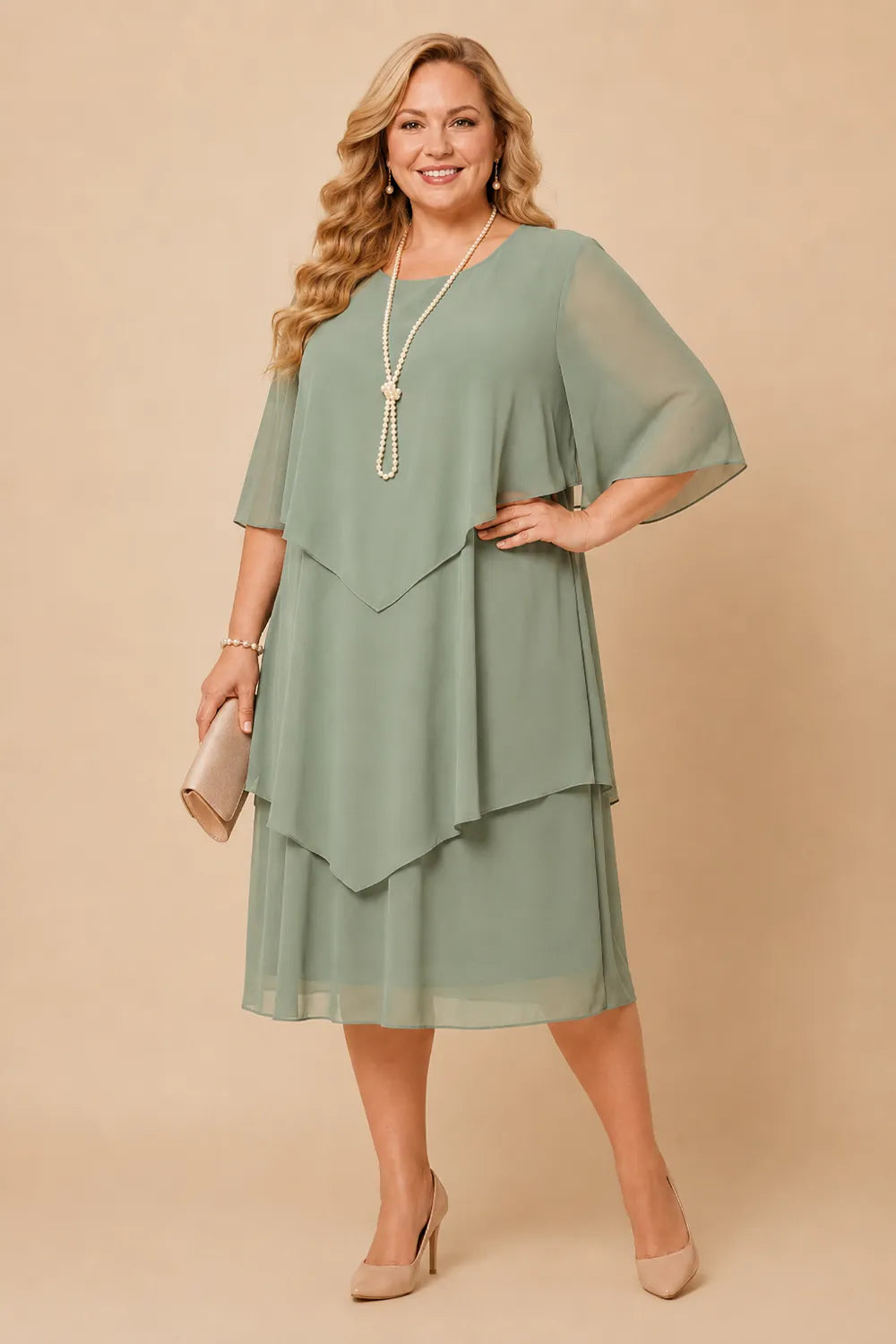 Layered Chiffon Midi Formal Dress