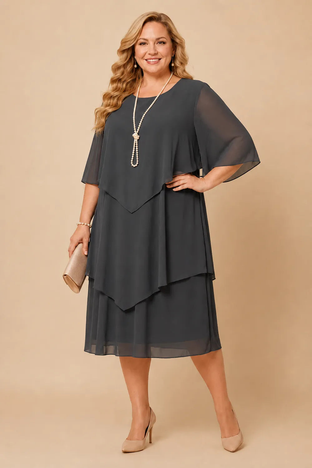Layered Chiffon Midi Formal Dress