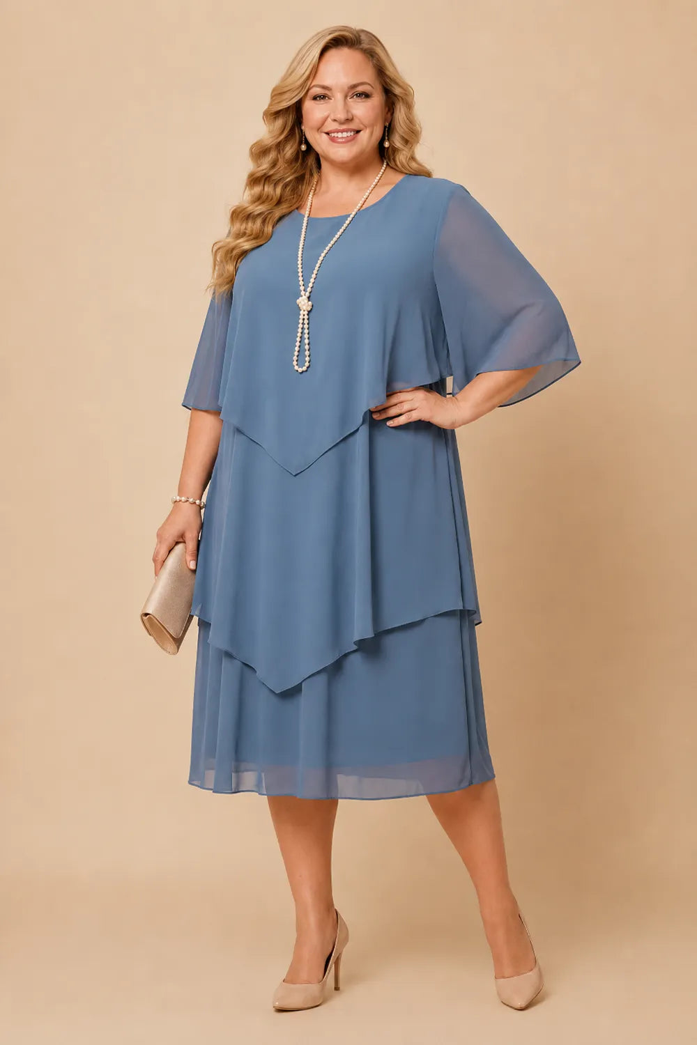 Layered Chiffon Midi Formal Dress