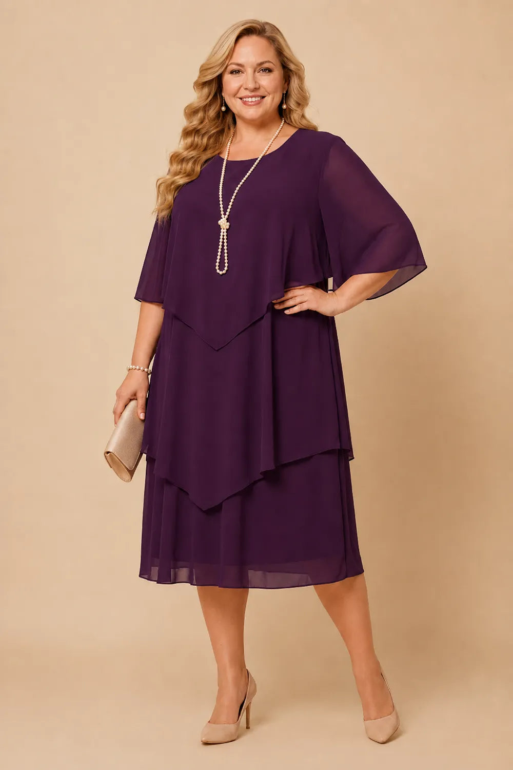 Layered Chiffon Midi Formal Dress