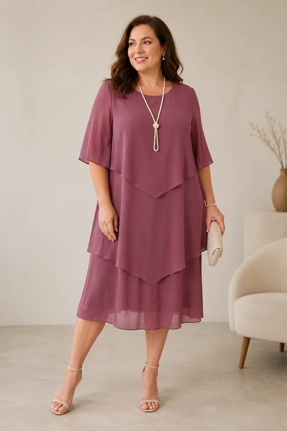 Layered Chiffon Midi Formal Dress