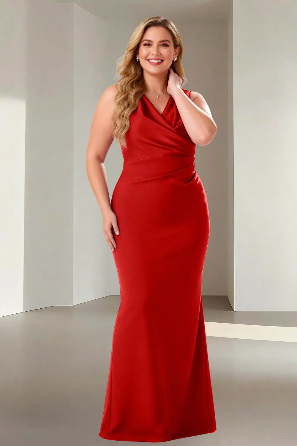 Elegant V-Neck Ruched Waist Mermaid Evening Dress