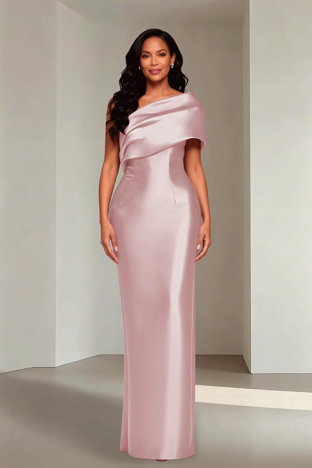 Luxury Satin One Shoulder Evening Gown