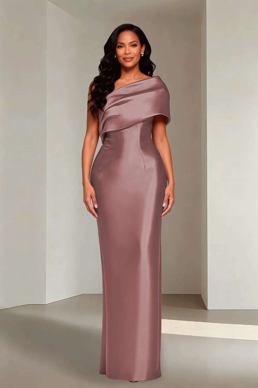 Luxury Satin One Shoulder Evening Gown